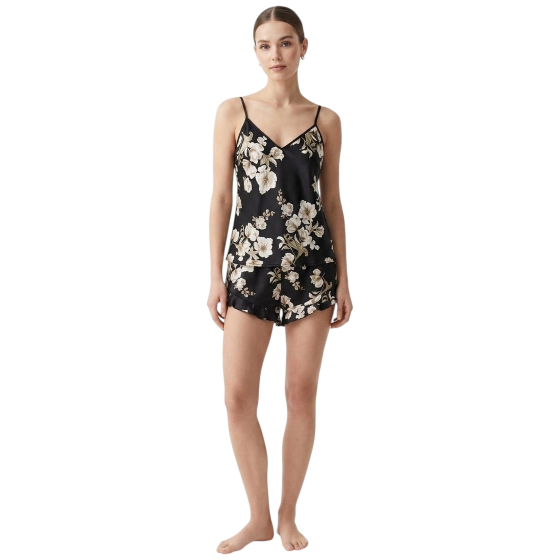 Women's Printed Sleepwear Set,Black