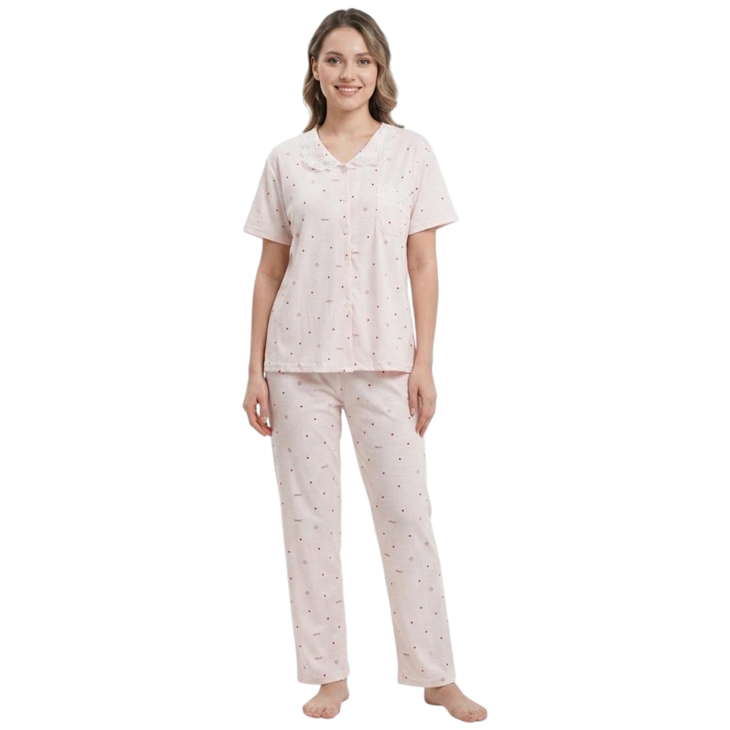 Women's Printed Pajama Set,Light Pink