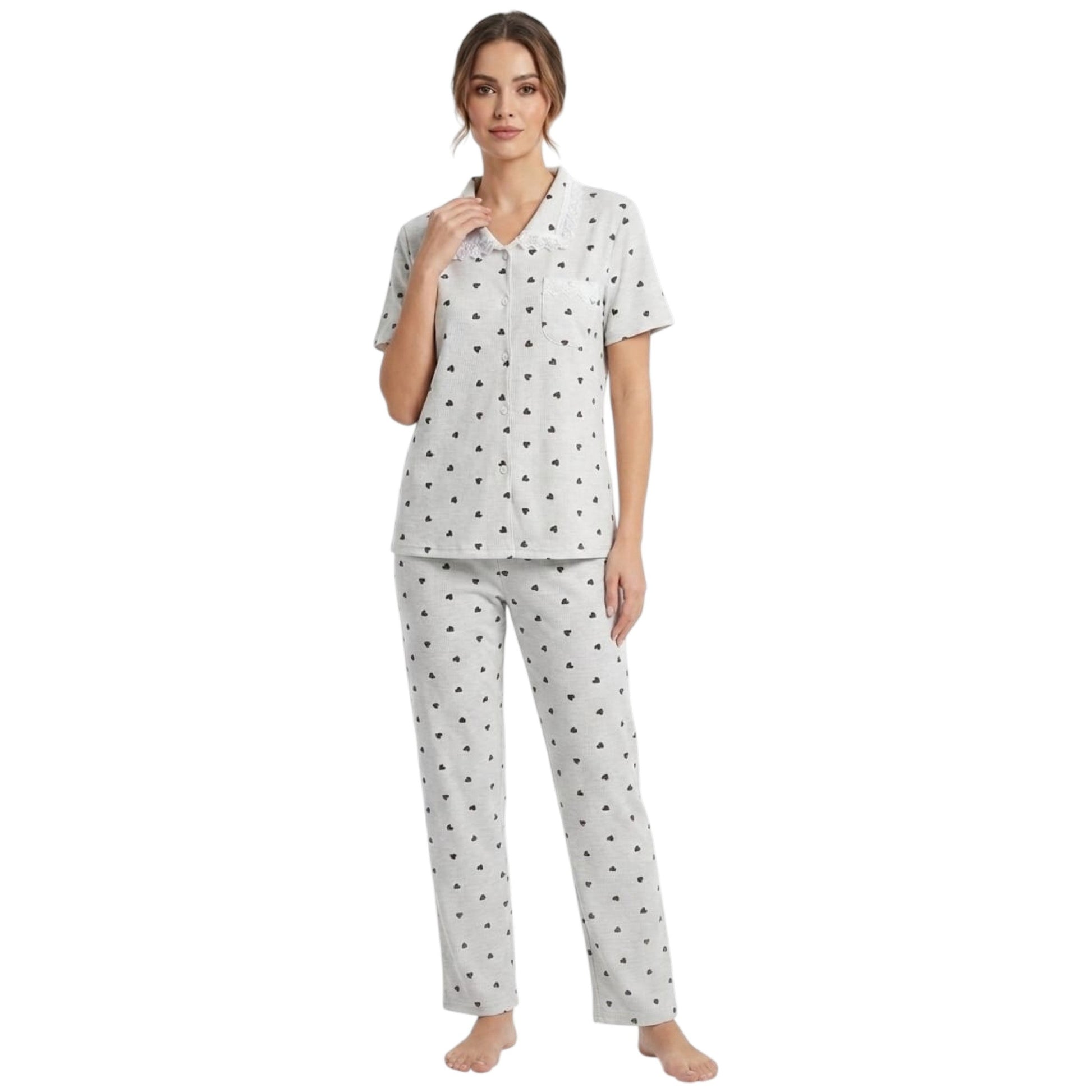 Women's Printed Pajama Set,Light Grey
