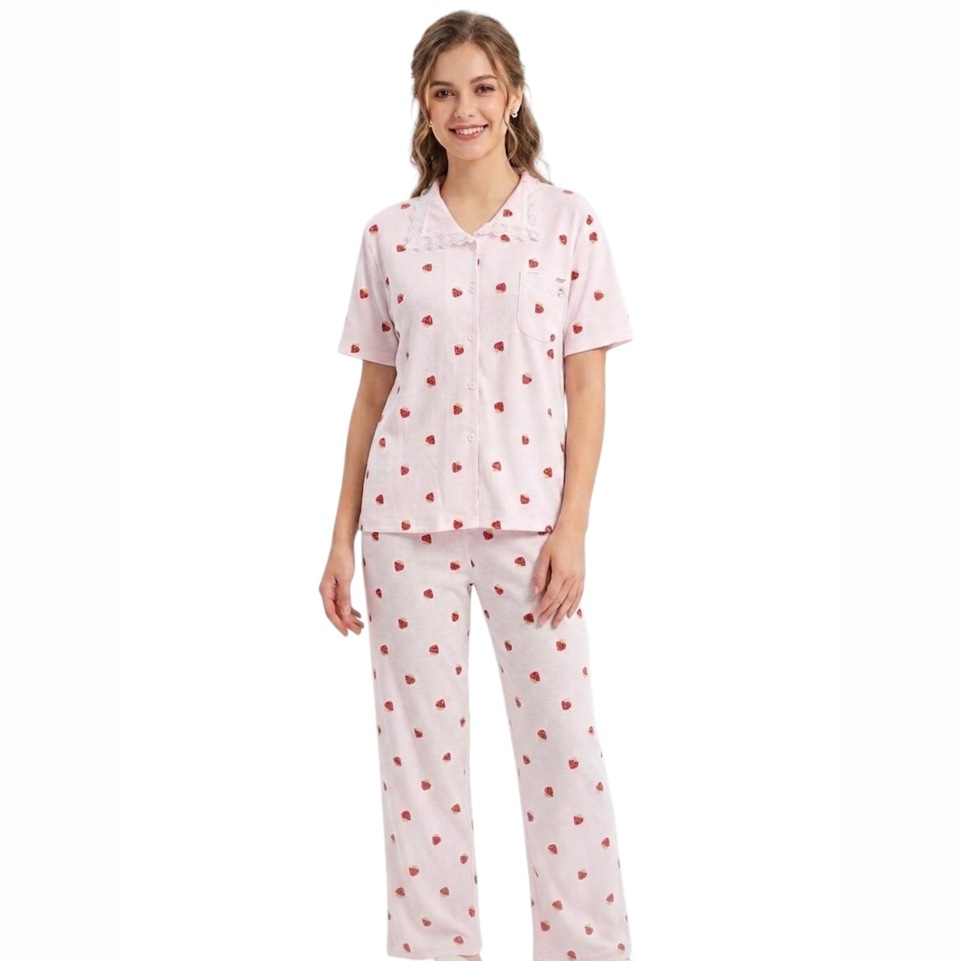 Women's Printed Pajama Set,Light Pink