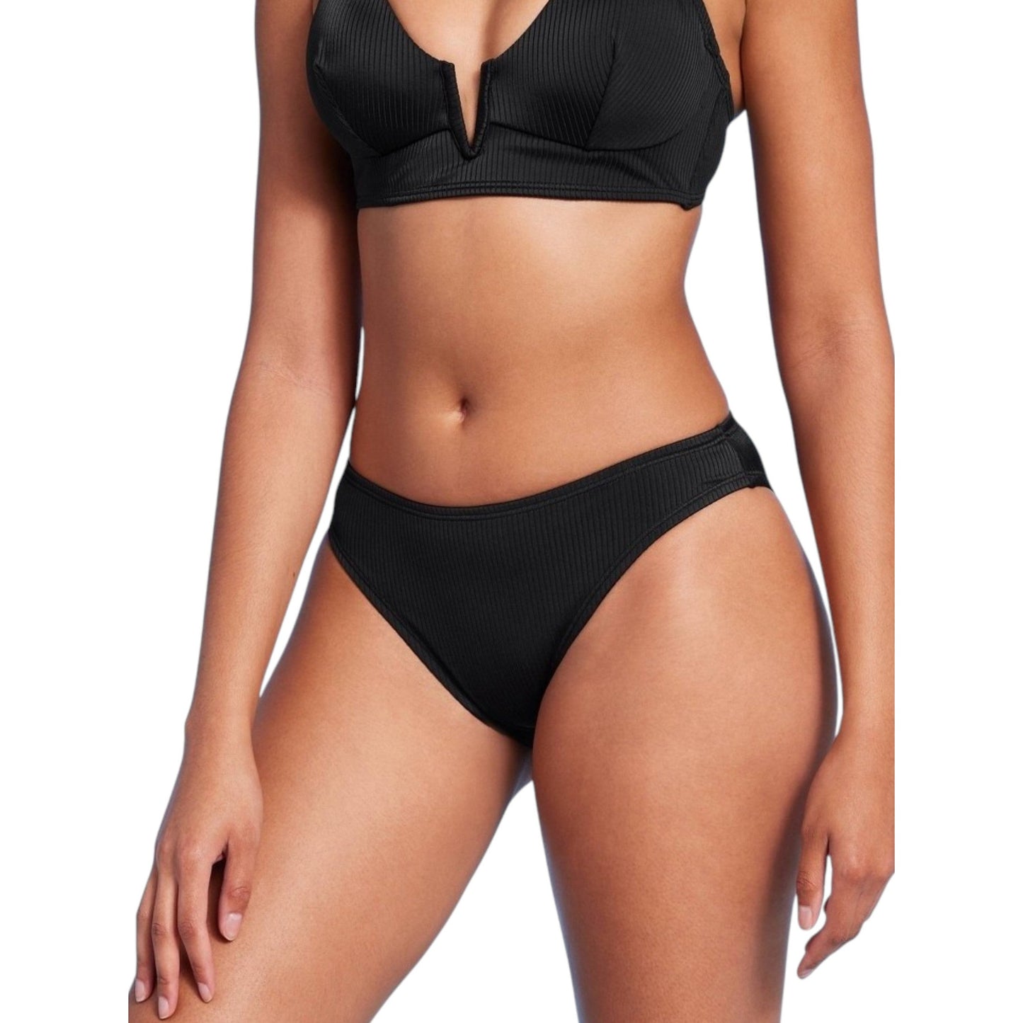 Women's Ribbed Bikini Bottom,Black