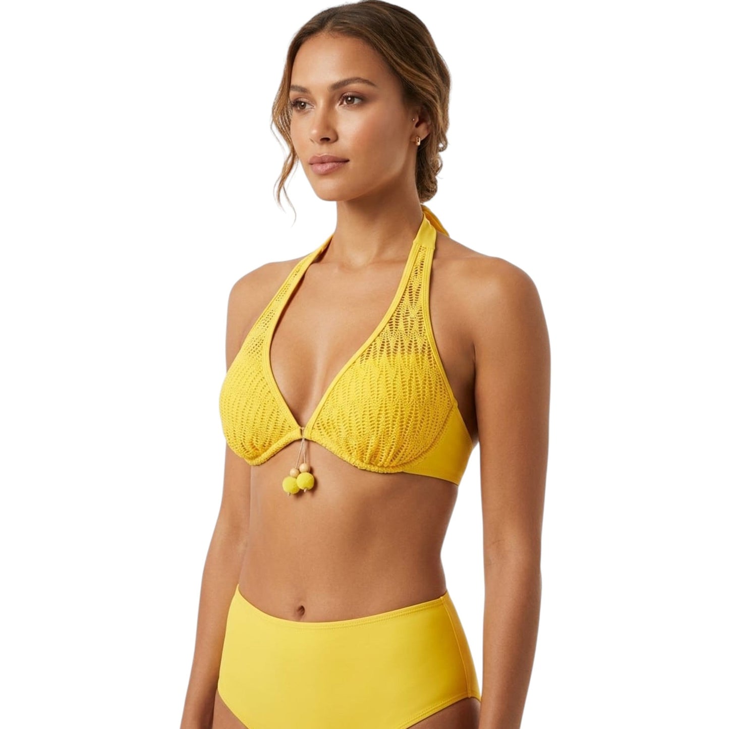 Women's Open Knitted Bikini Top,Yellow