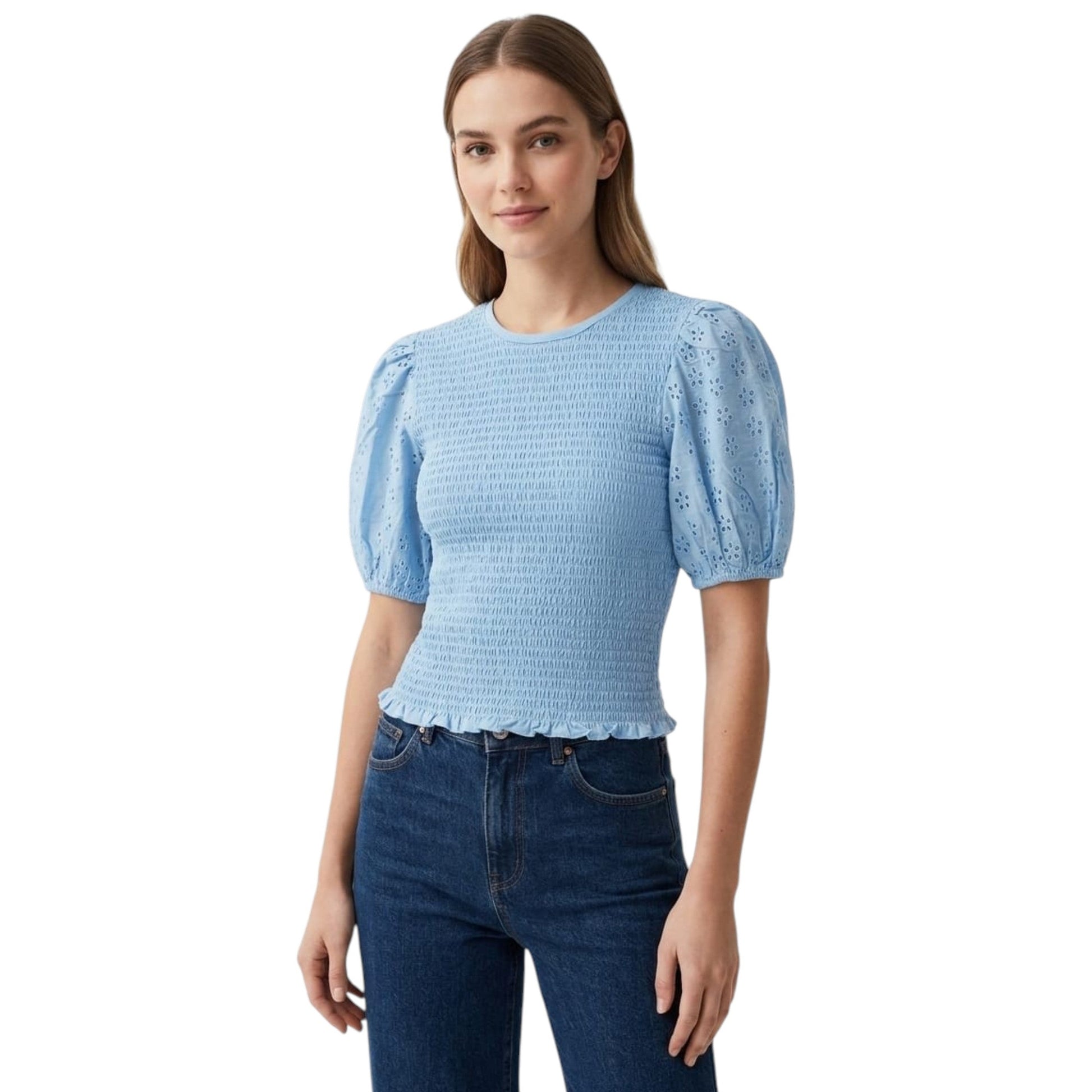 Women's Smocked Top,Light Blue