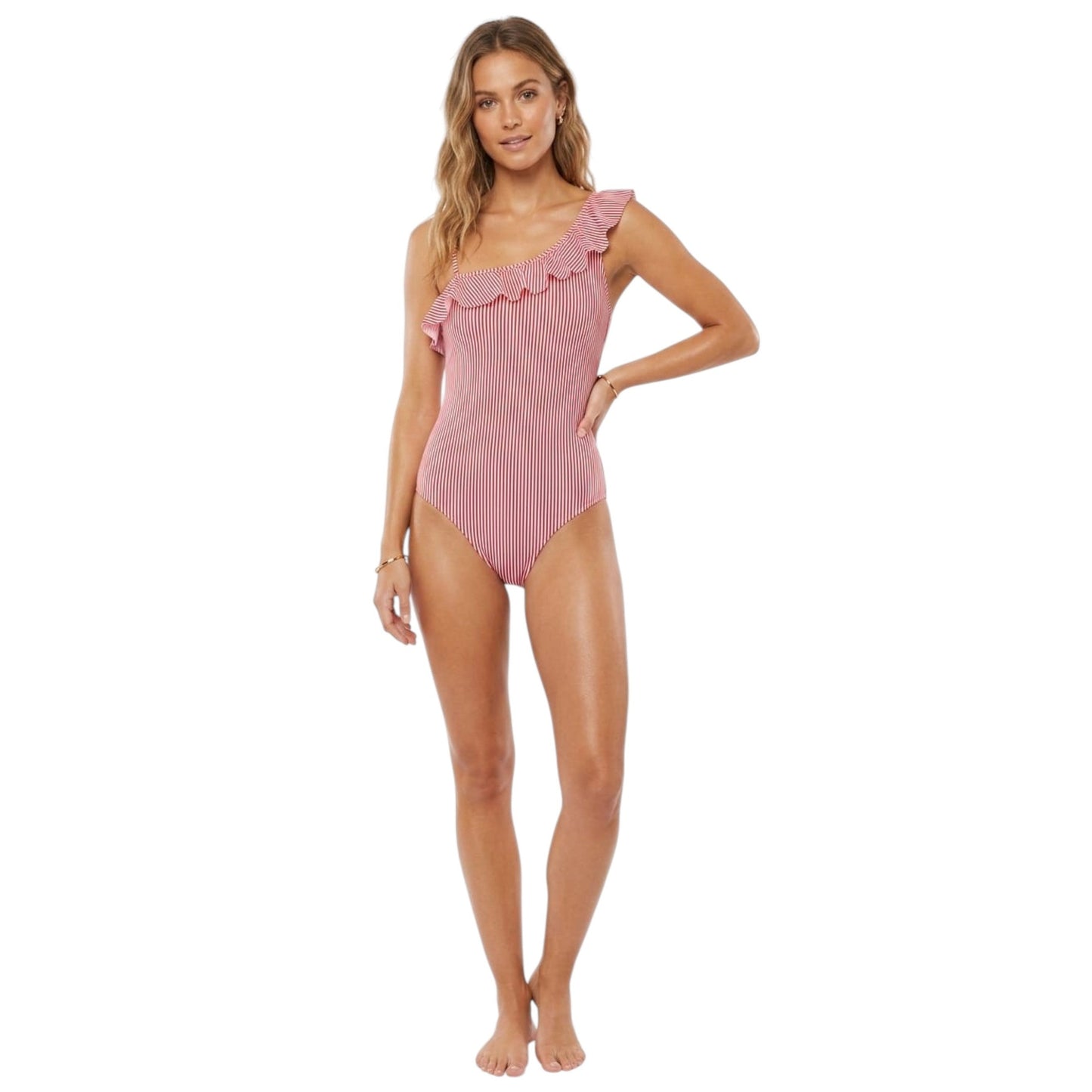 Women's Striped One Piece Swimsuit,Red/White