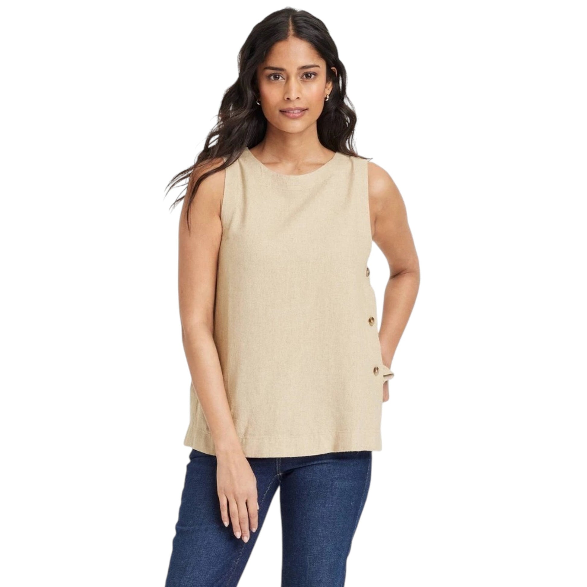 Women's Plain Solid Top,Beige