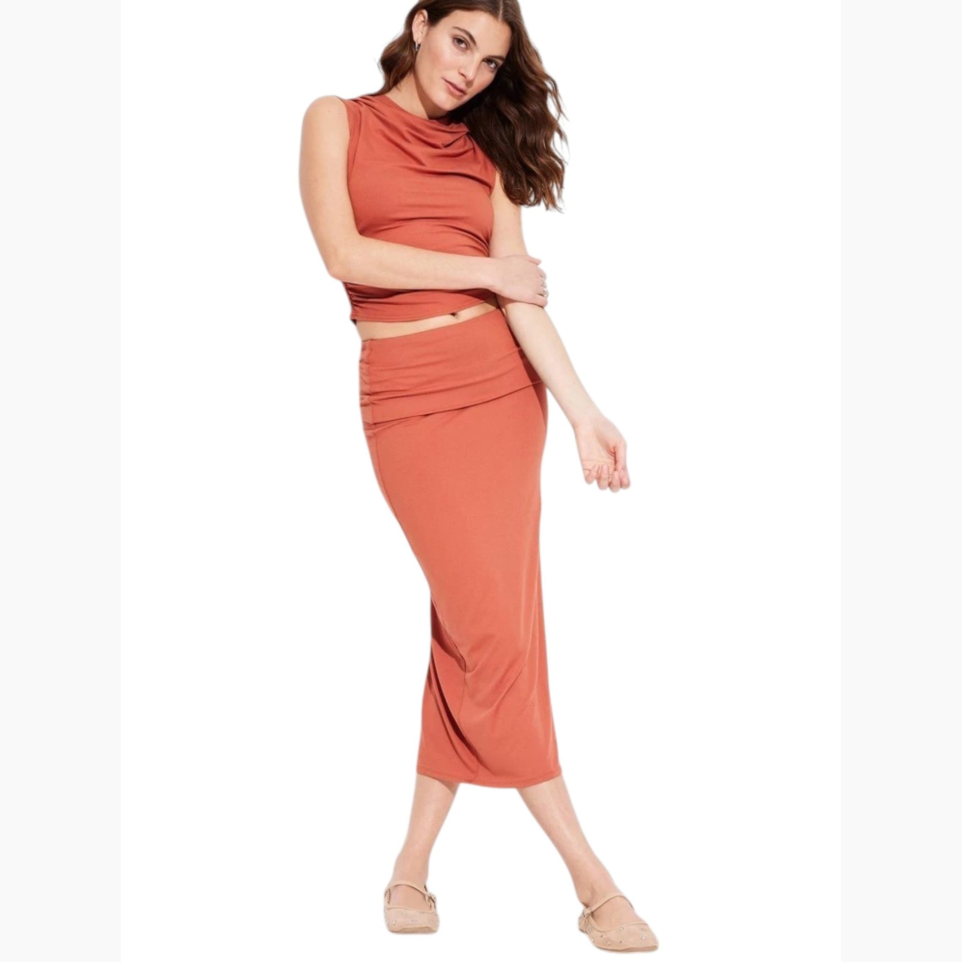 Women's Plain Solid Skirt,Dark Orange