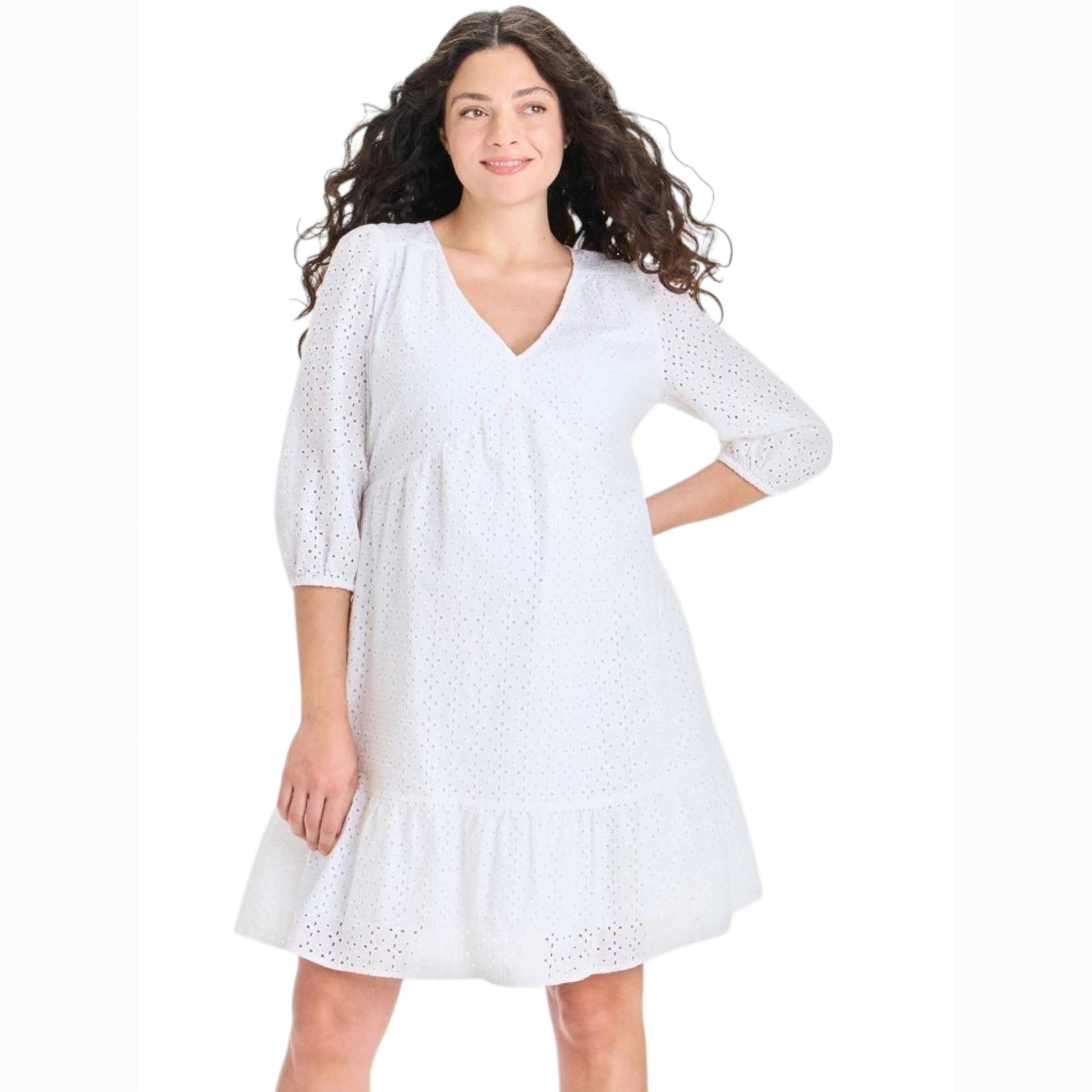 Women's Plain Broderie Anglaise Dress,White