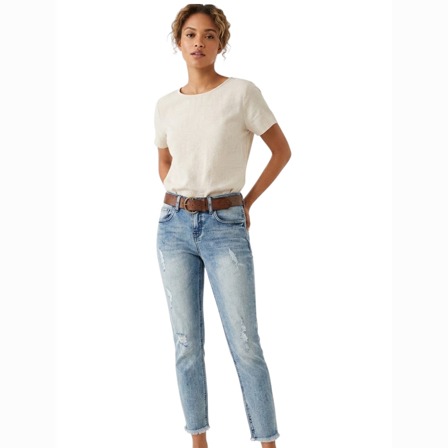 Women's Washed Jeans&Belt,Blue