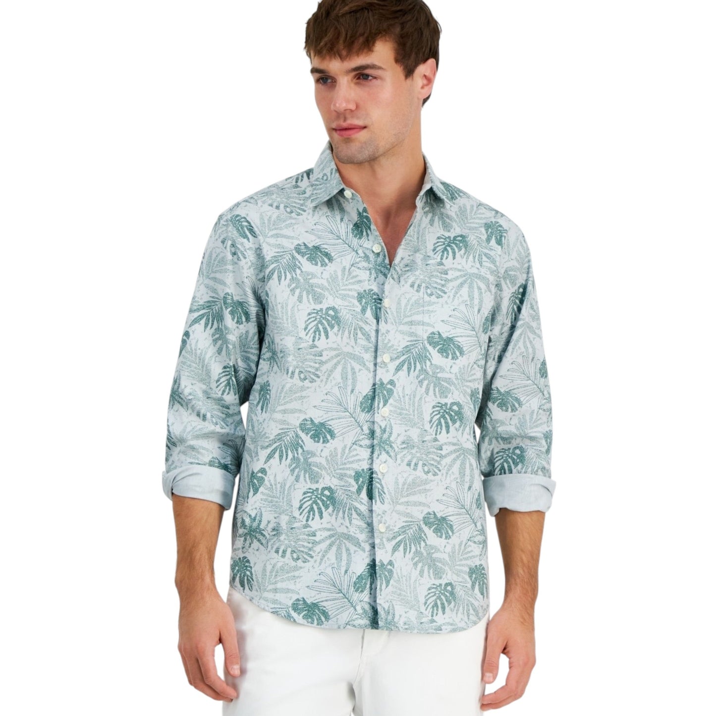 Men's Printed Dress Shirt,Dusty Aqua