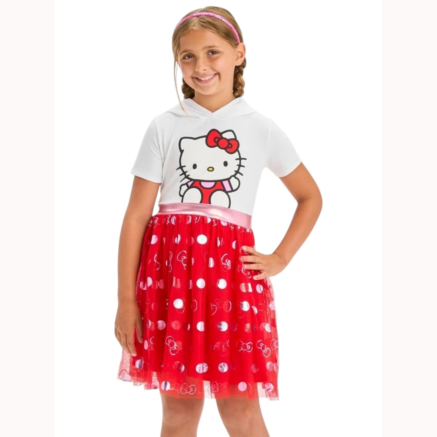 Kids Girl's Printed Dress,White/Red