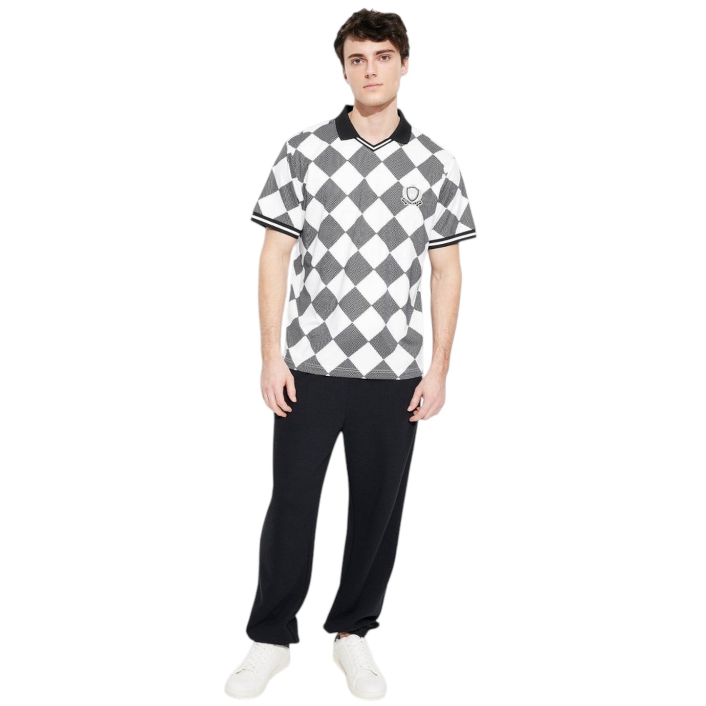 Men's Plaid Top,Black/White