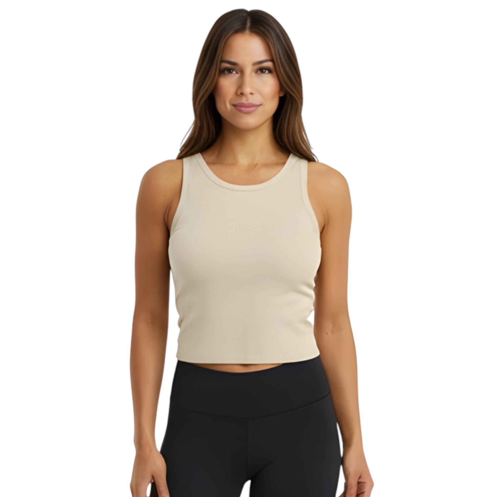 Women's Ribbed Crop Top,Beige