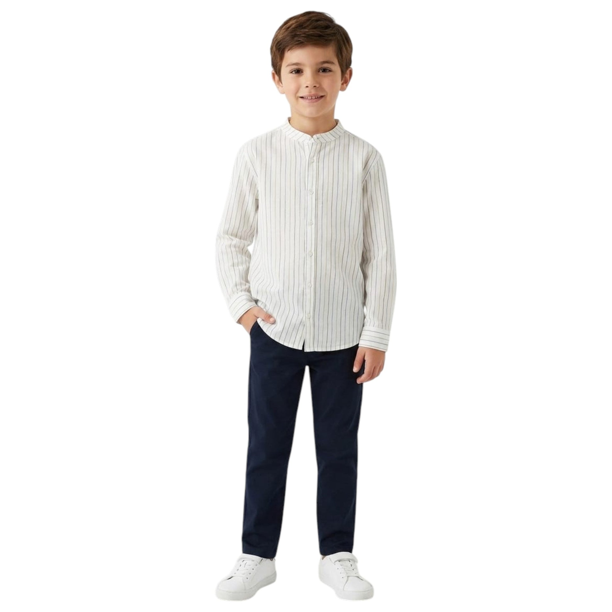 Kids Boy's Stripped Dress Shirt,White