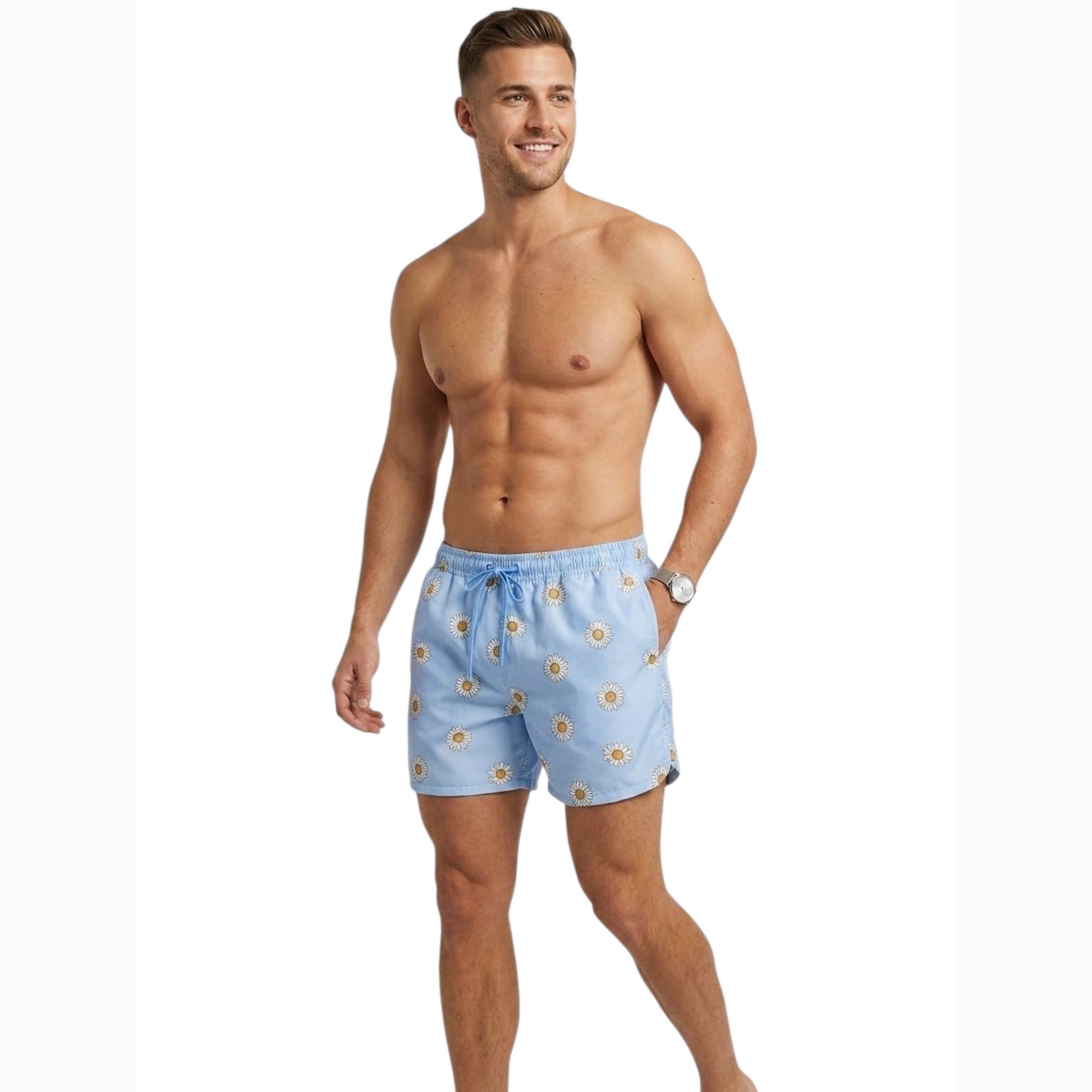 Men's Floral Printed Swim Short,Light Blue