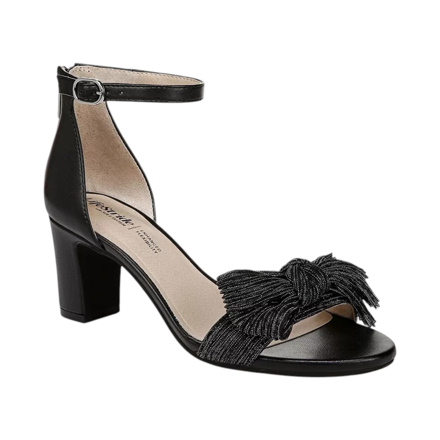 Women's Shiny Bow Front Heeled Shoes,Black
