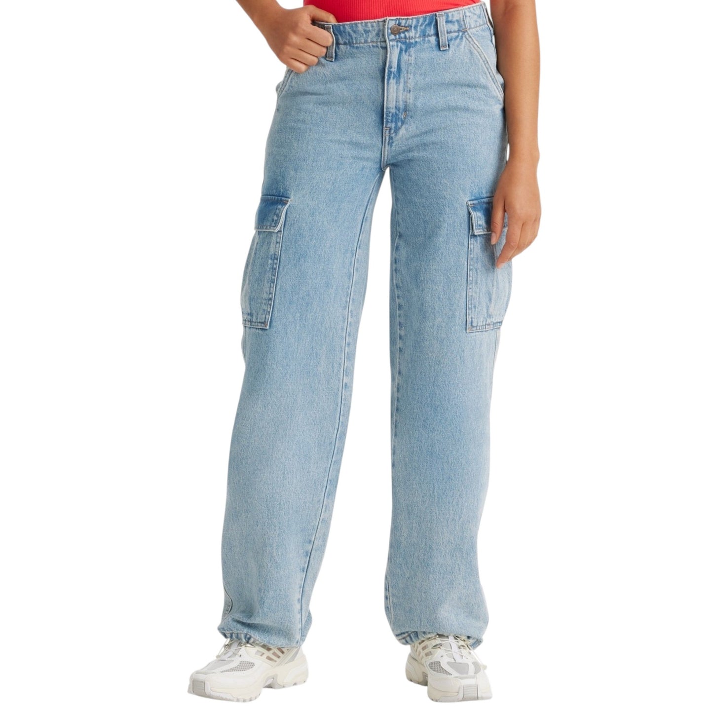 Women's Plain Solid Cargo Jeans,Blue