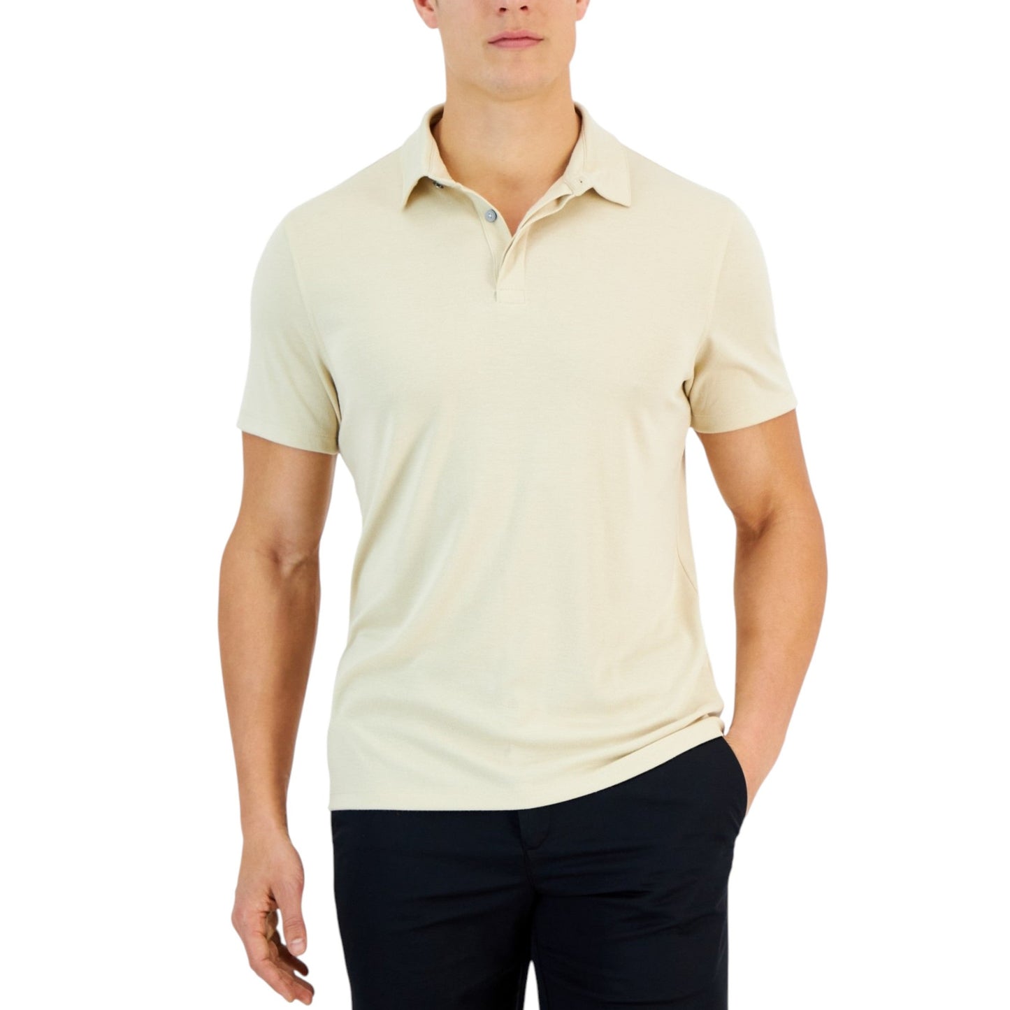 Men's Plain Solid Top,Beige