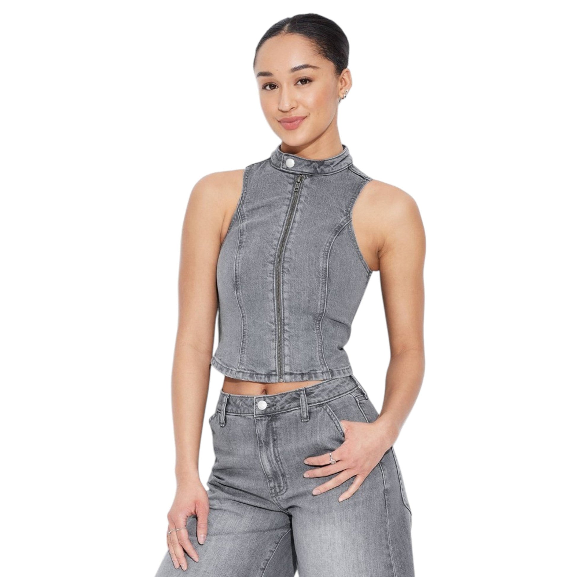 Women's Plain Jeans Vest,Dark Grey