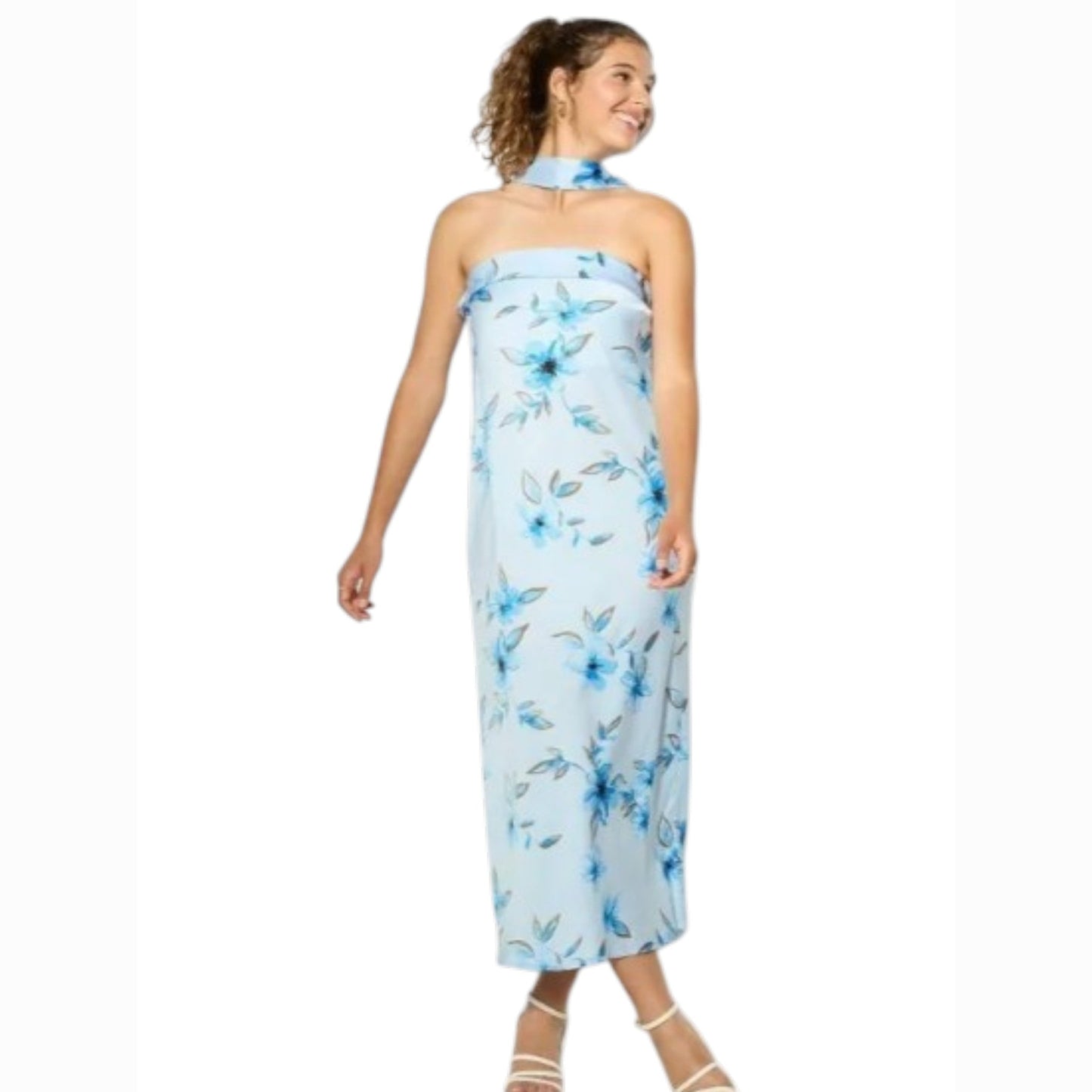 Women's Printed Off Shoulders Dress,Light Blue
