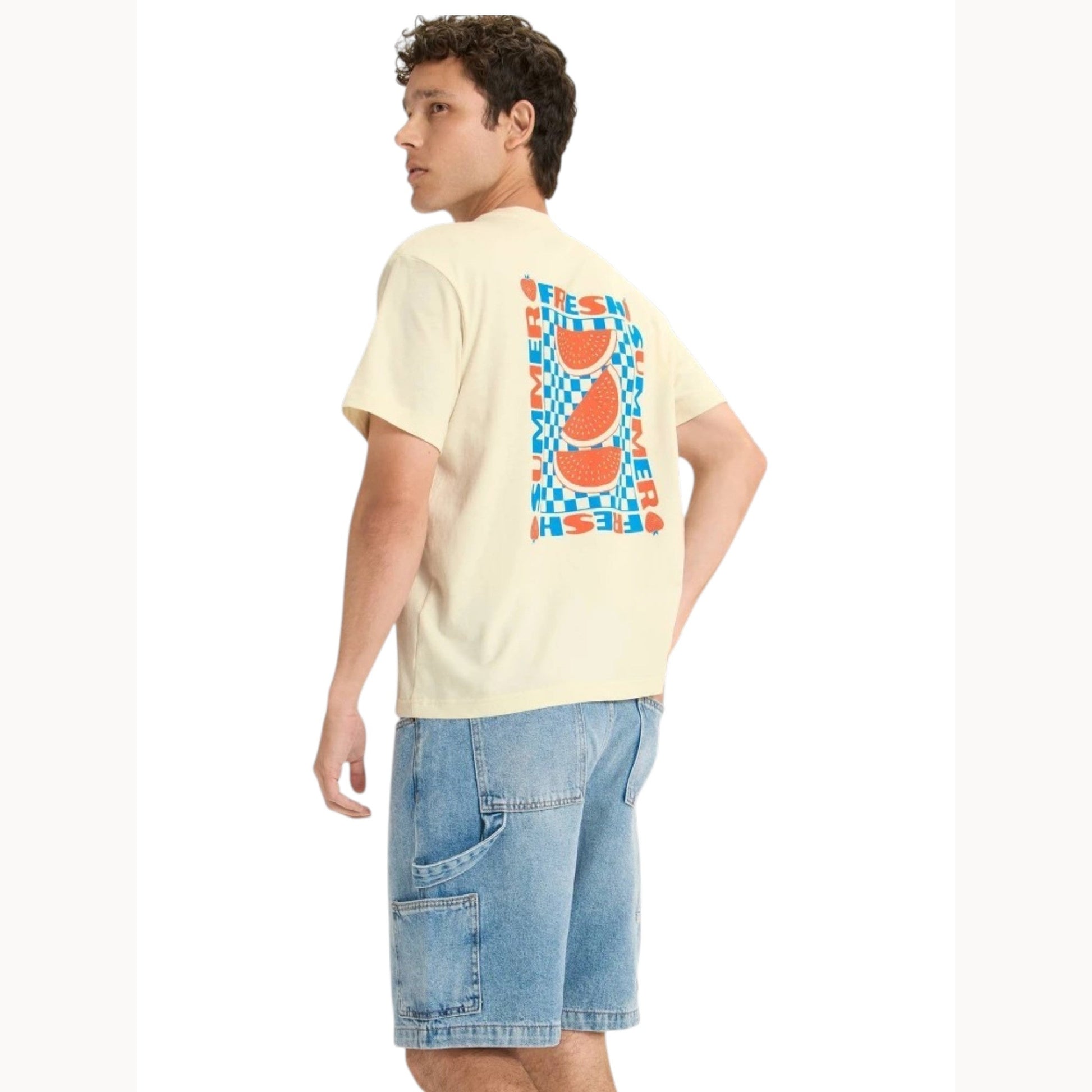 Men's Back Printed Top,Light Beige
