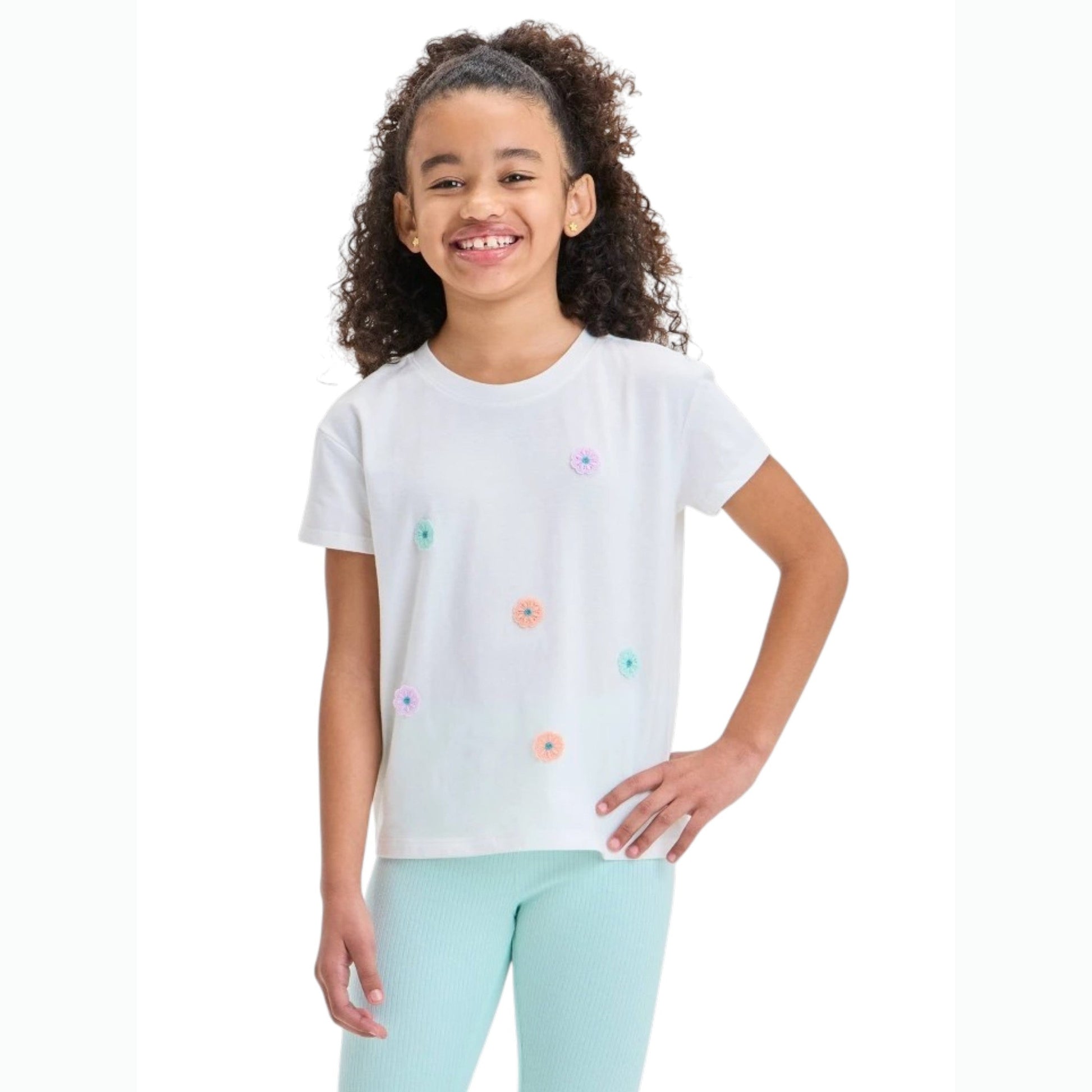 Kids Girl's Floral Embroidered Top,White