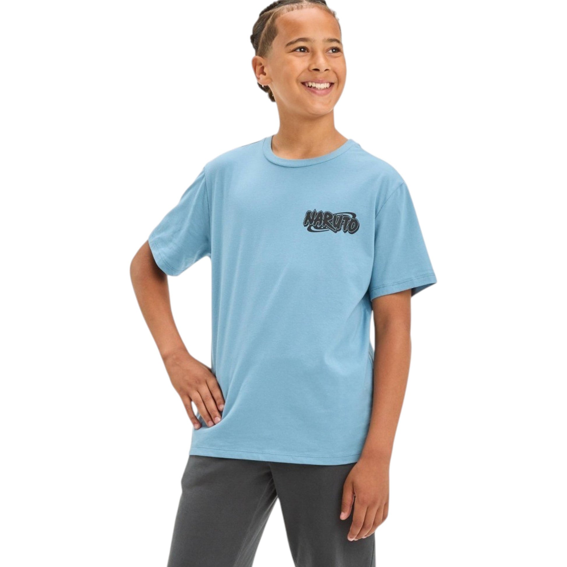 Kids Boy's Back Naruto Printed Top,Dusty Blue