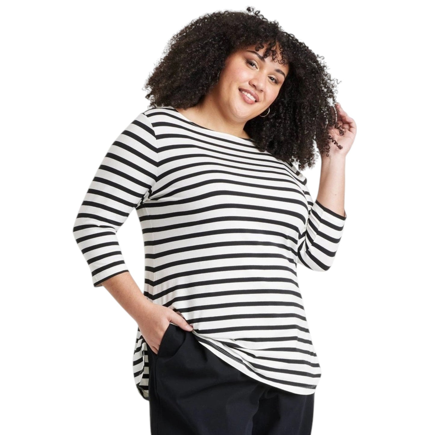 Women's Stripped Top,White/Black