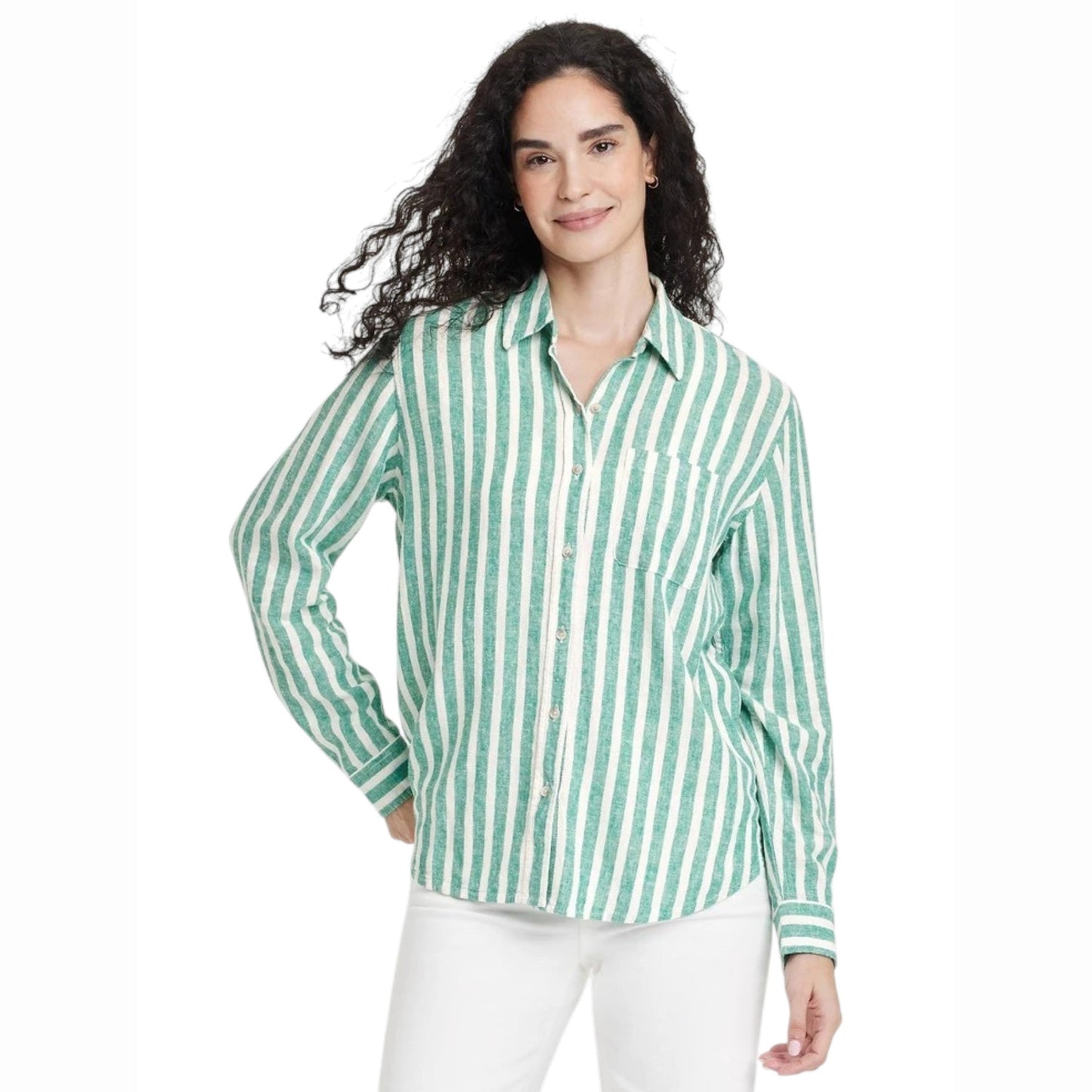 Women's White Stripped Chemise,Mint