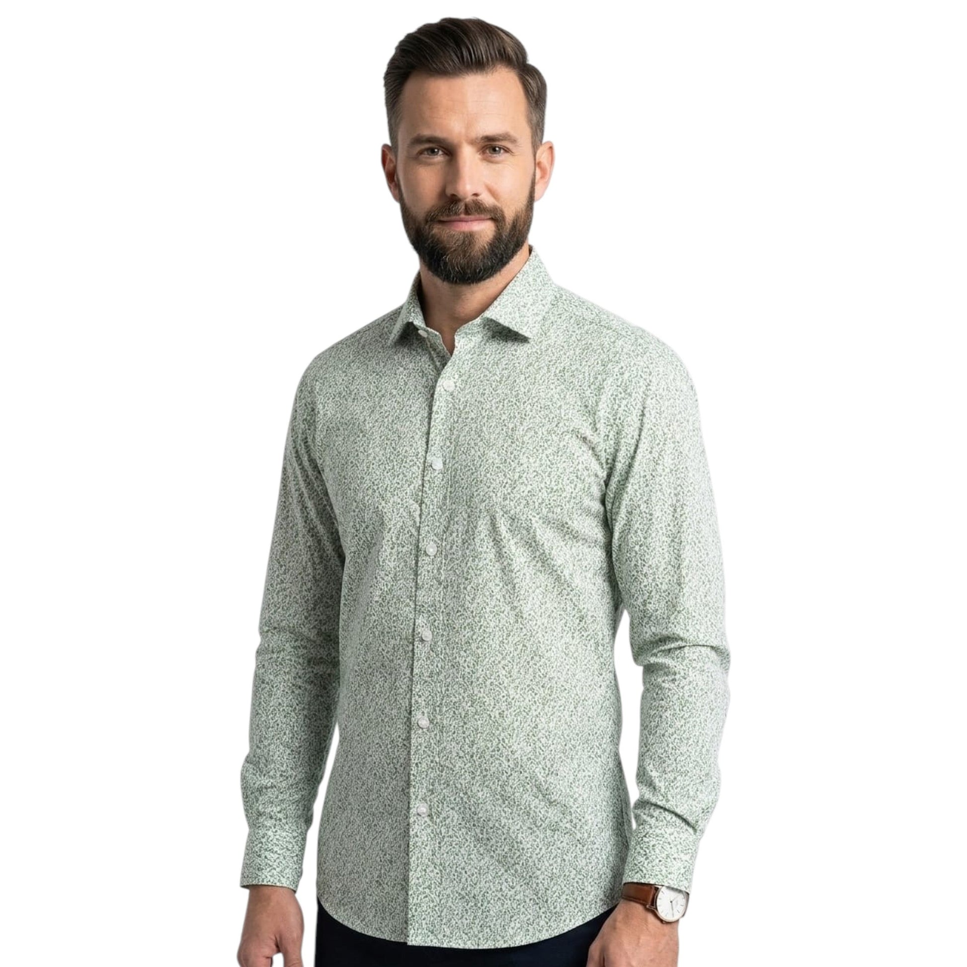 Men's Printed Dress Shirt,White