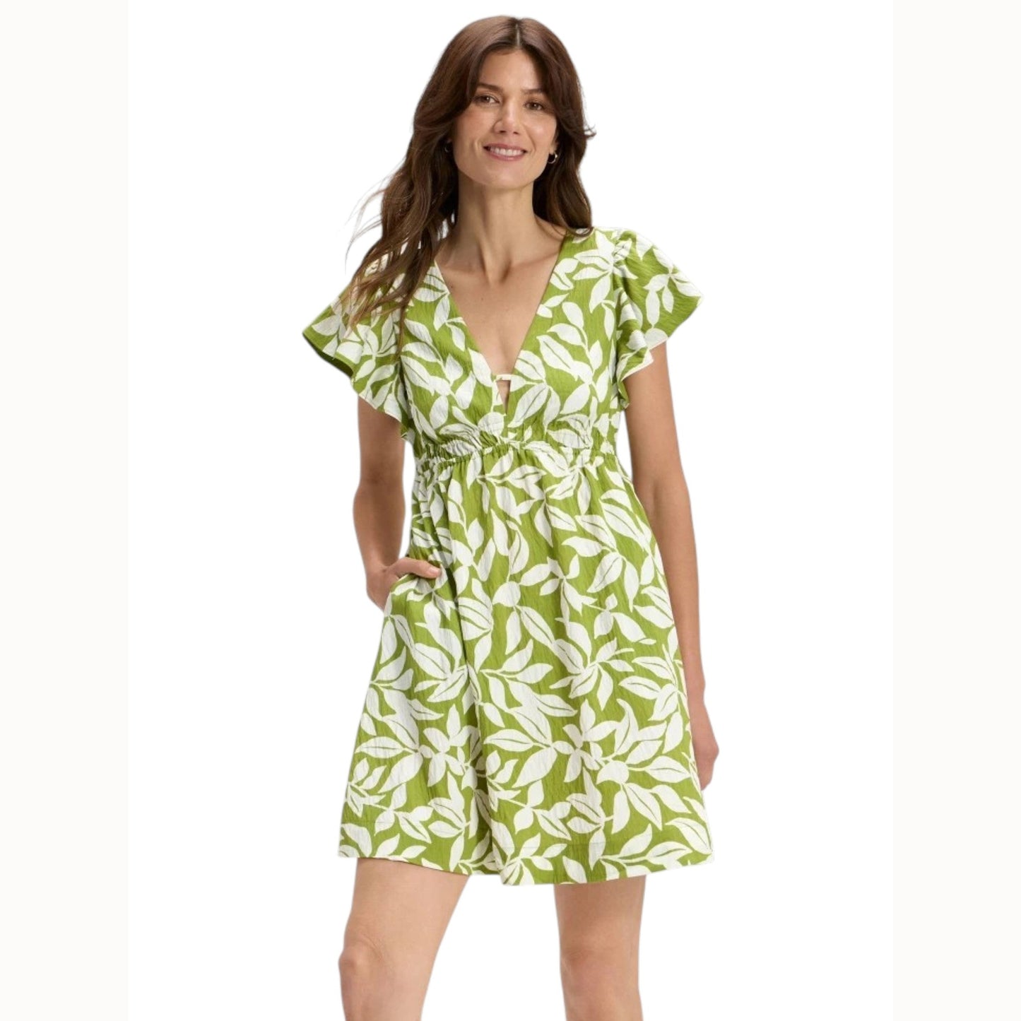 Women's Printed Dress,Green/White