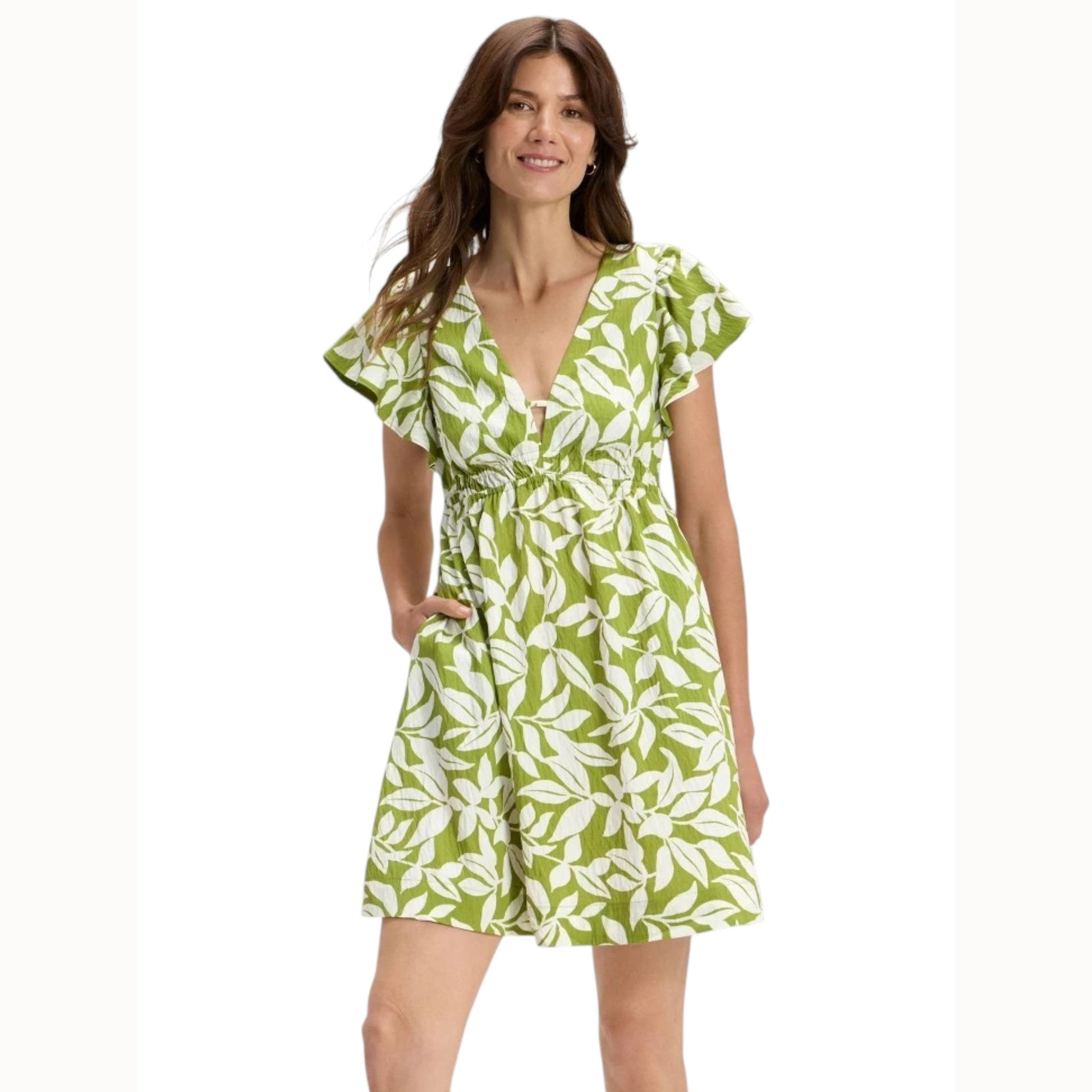 Women's Printed Dress,Green/White