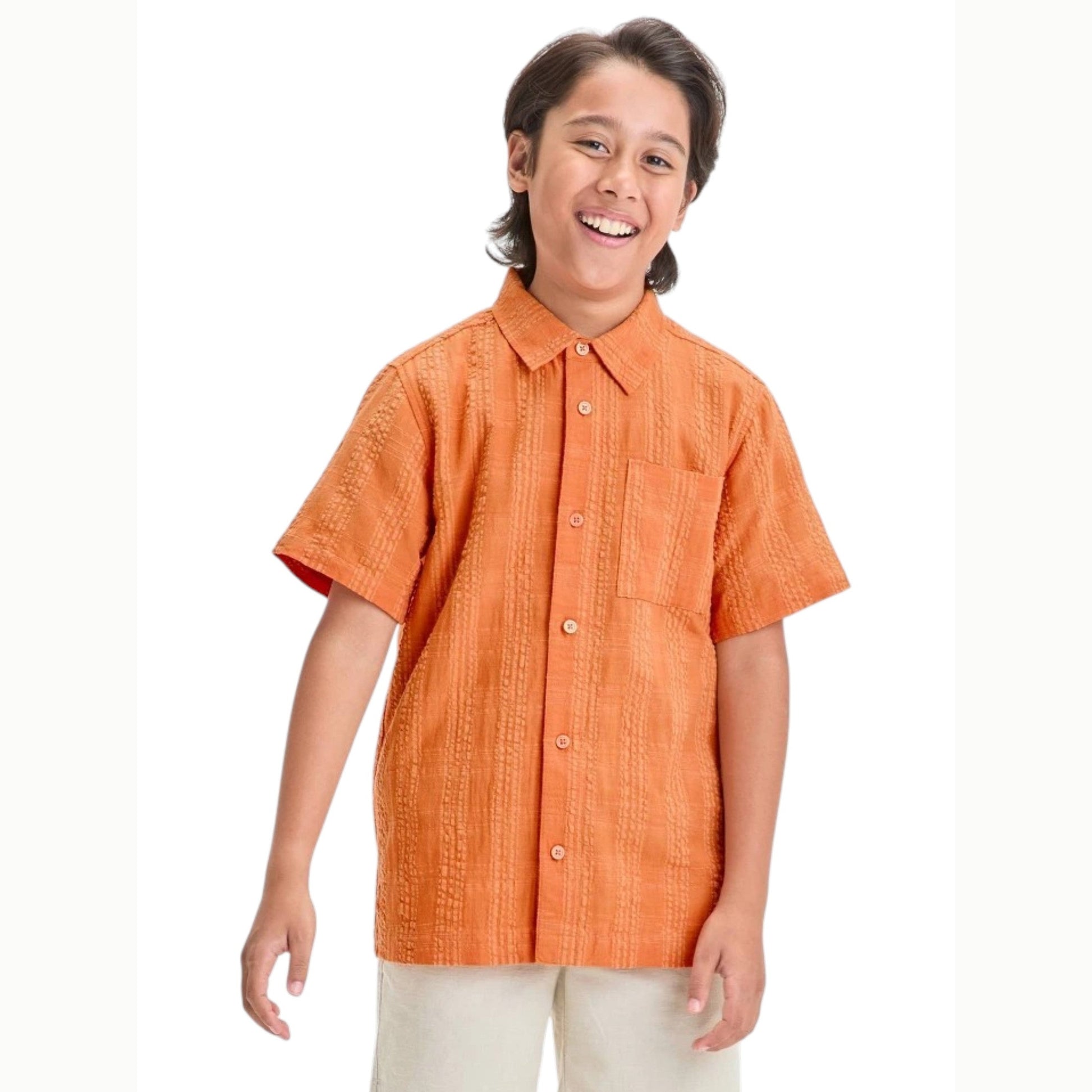 Kids Boy's Textured Dress Shirt,Orange