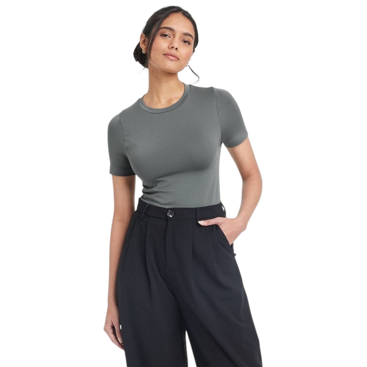 Women's Plain Solid Top,Dark Grey