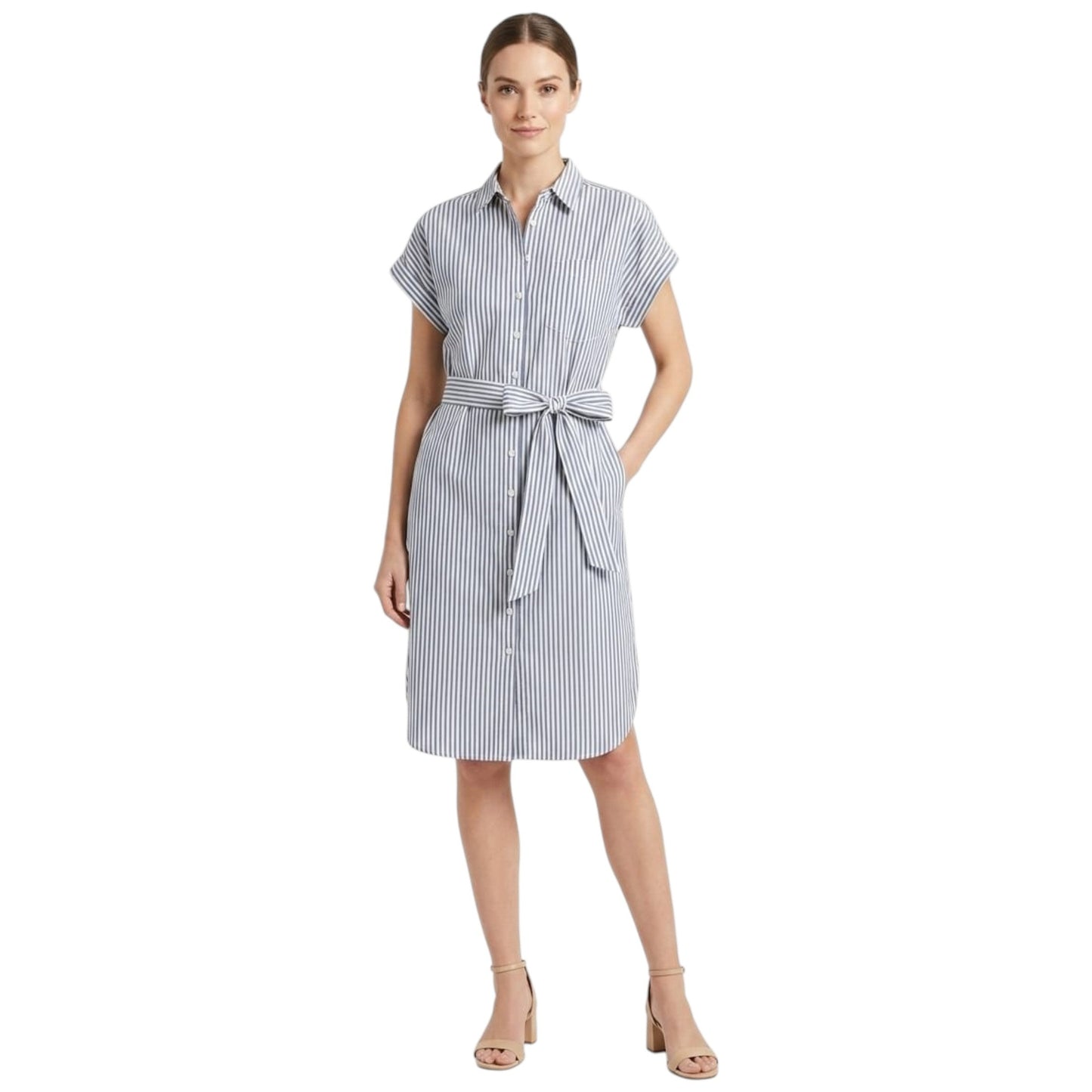 Women's Striped Dress,White/Dark Grey