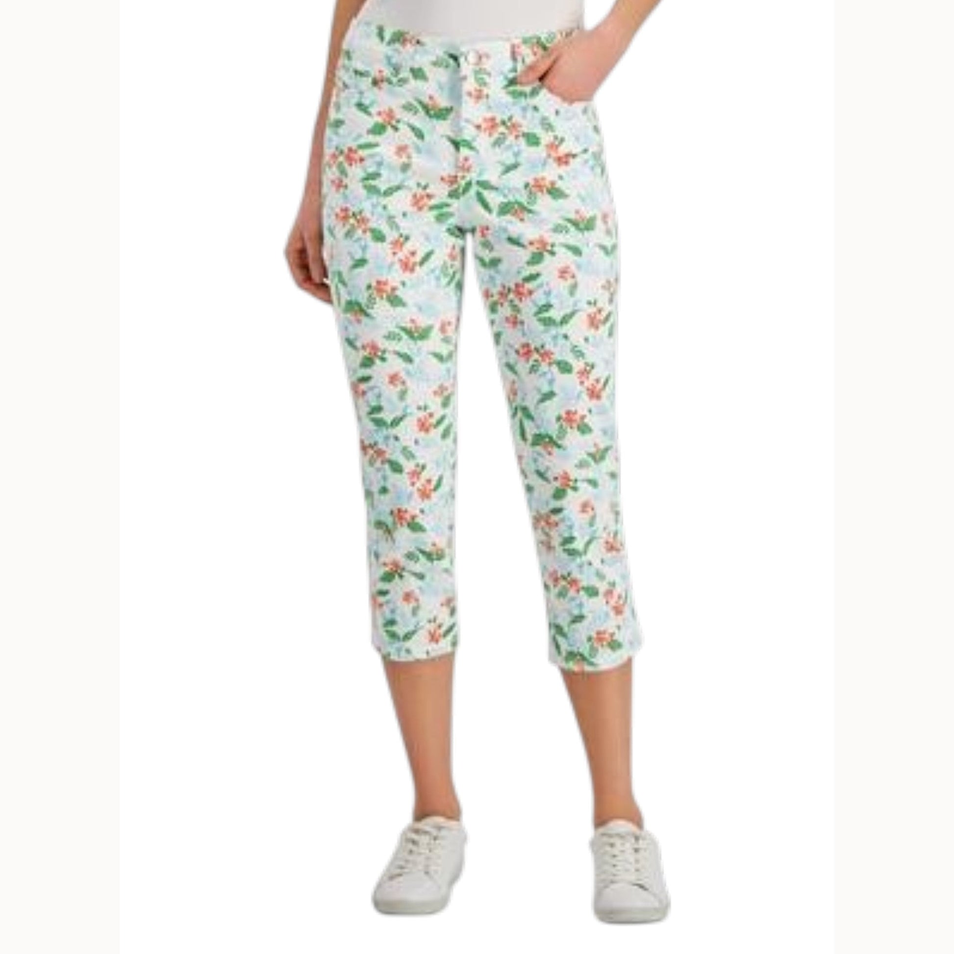 Women's Floral Printed Capri Jeans,Multi