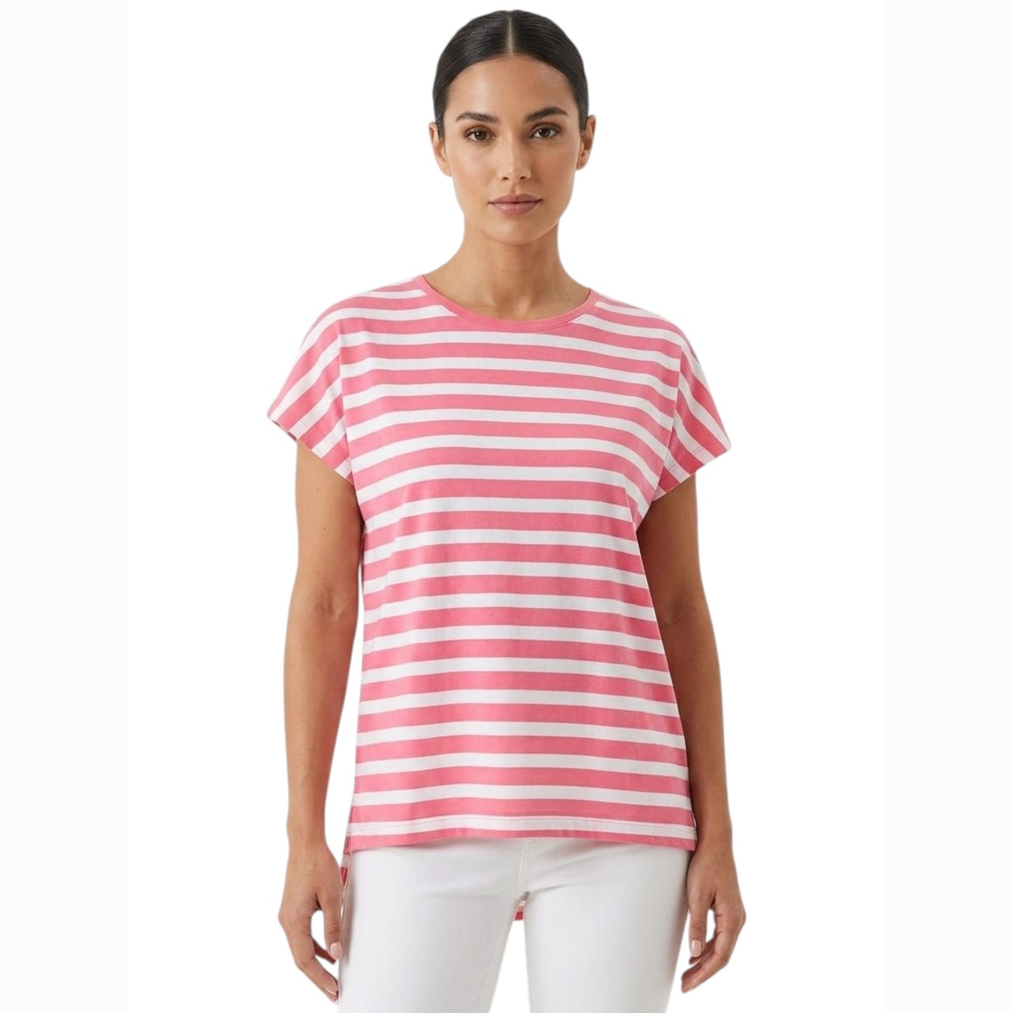 Women's Striped Top,White/Pink
