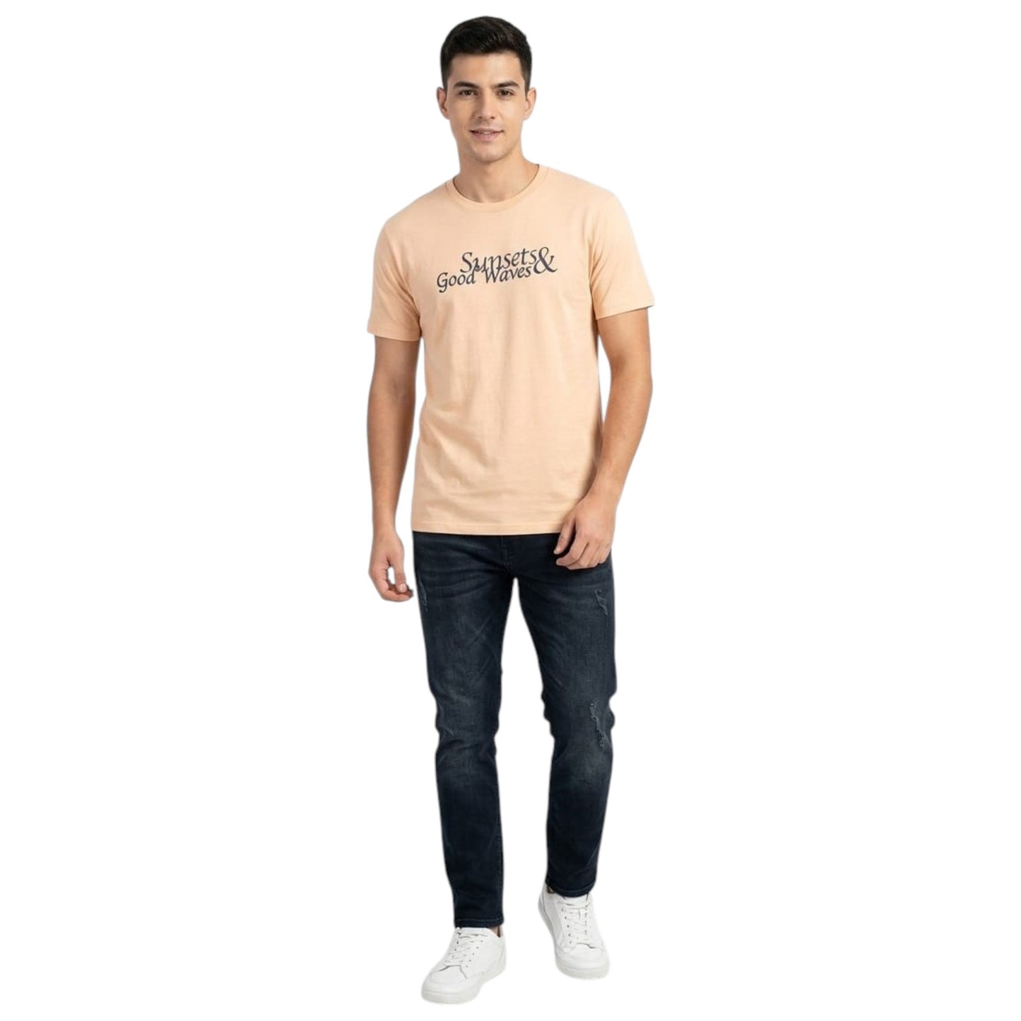 Men's Printed Top,Pastel Orange