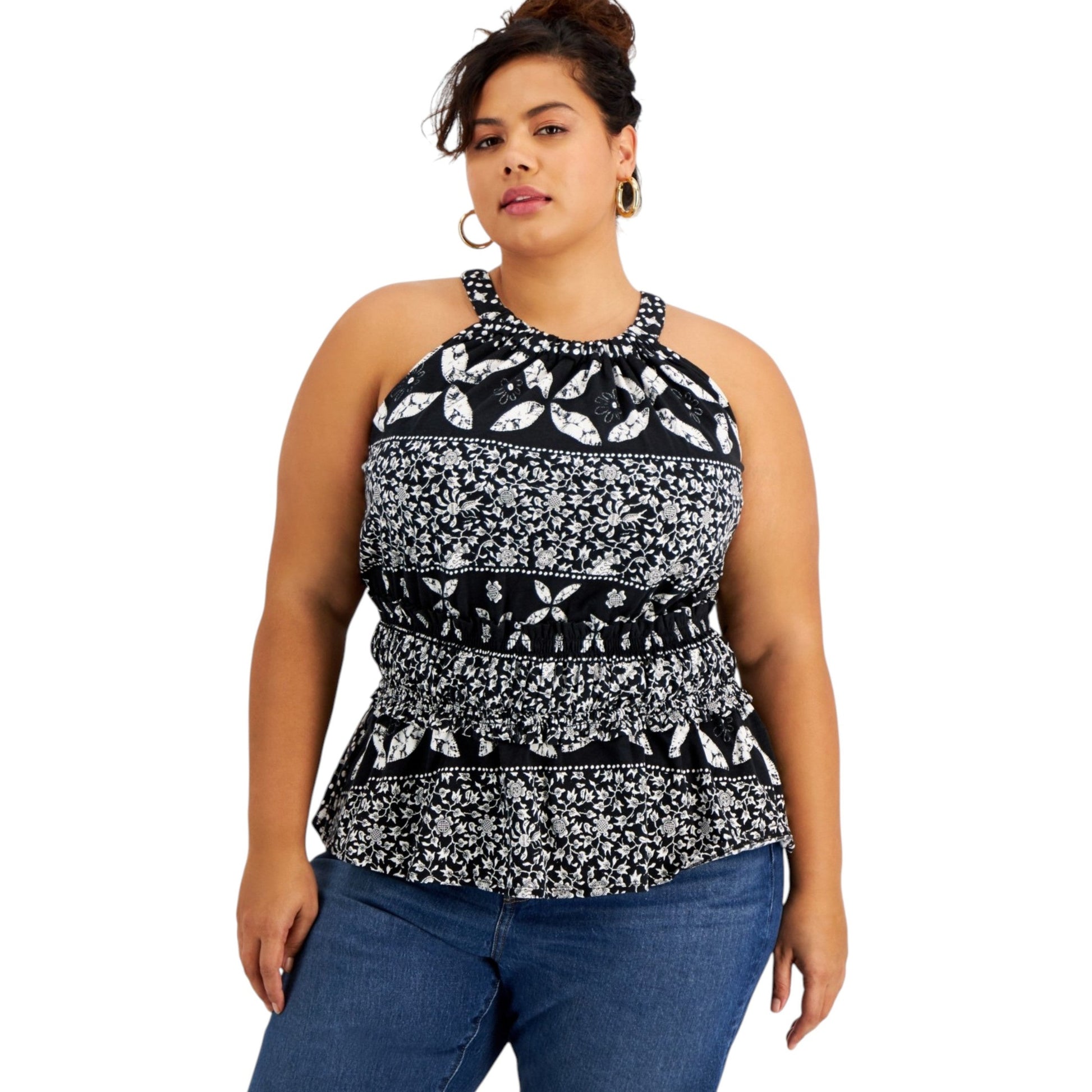 Women's Printed Top,Black/White
