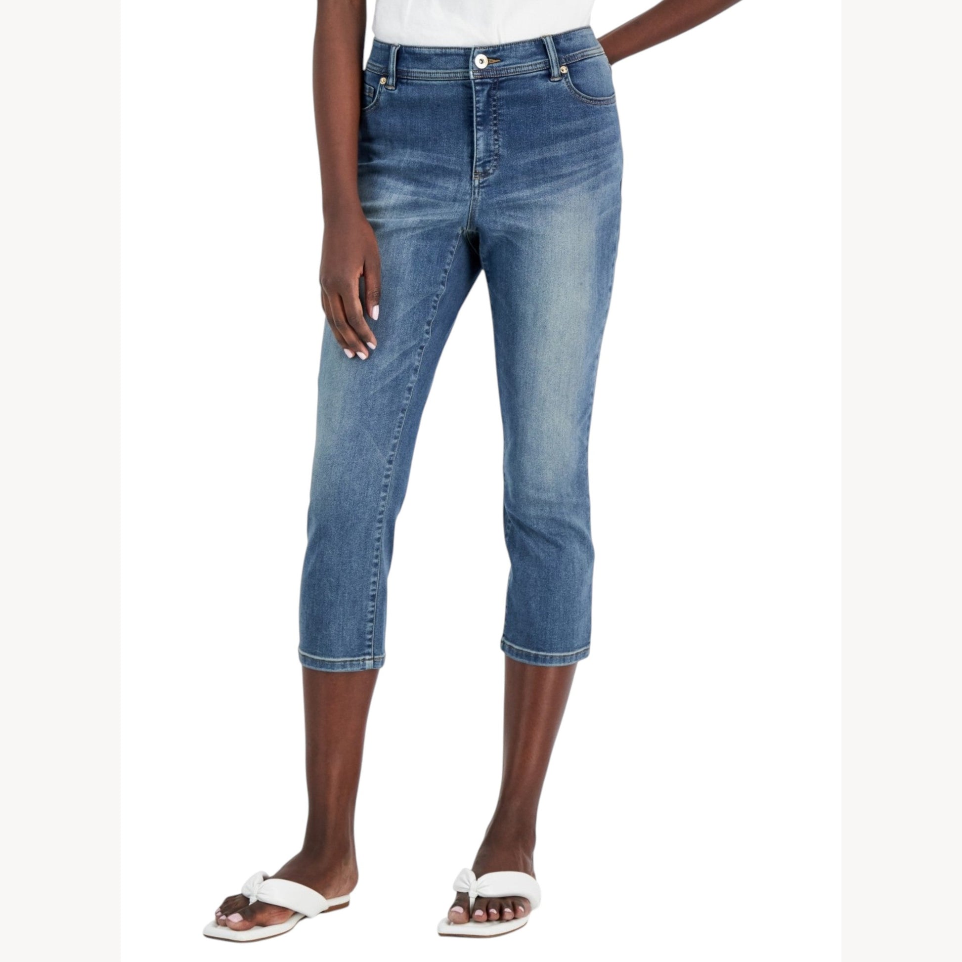 Women's Washed Capri Jeans,Blue