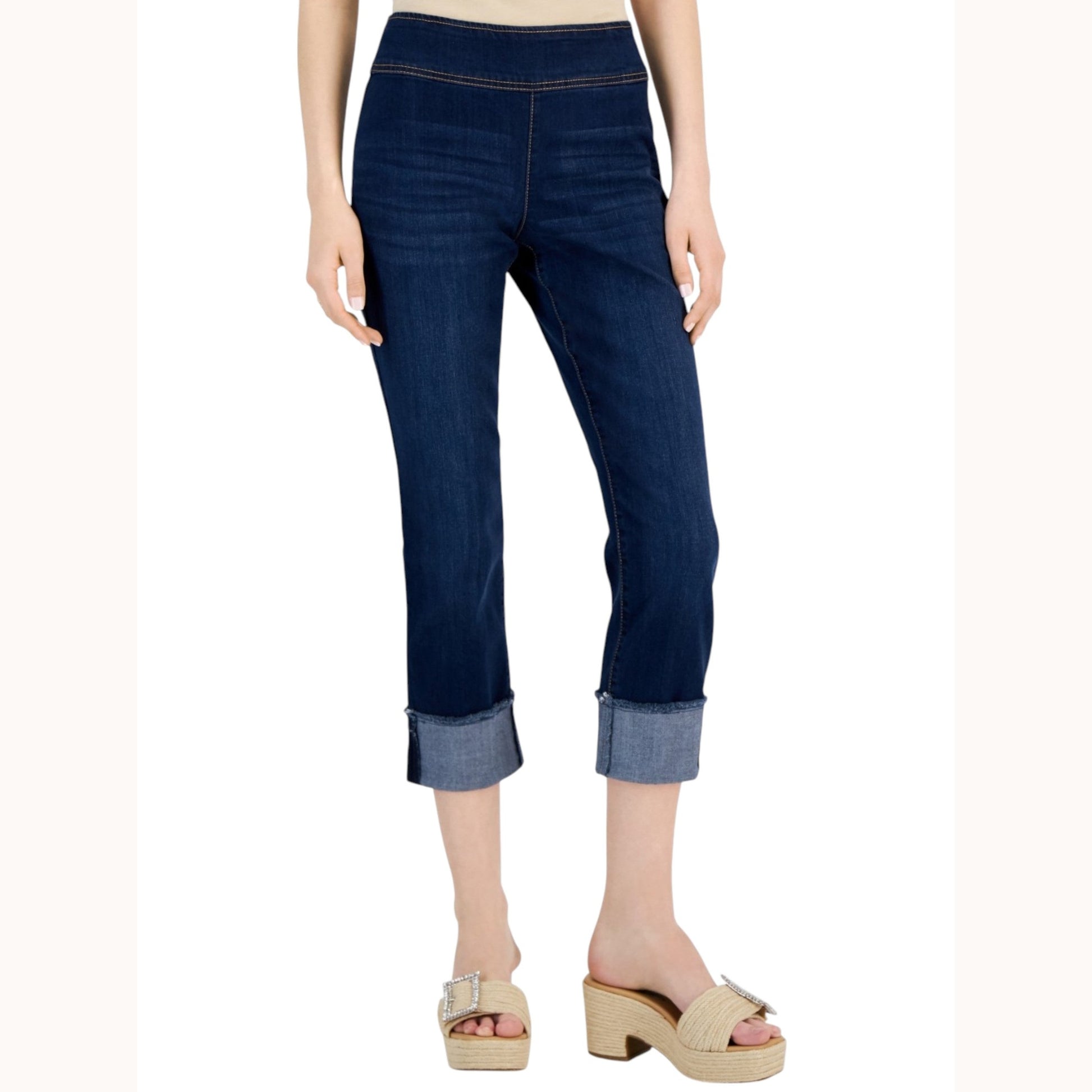 Women's Plain Solid Capri Jeans,Navy