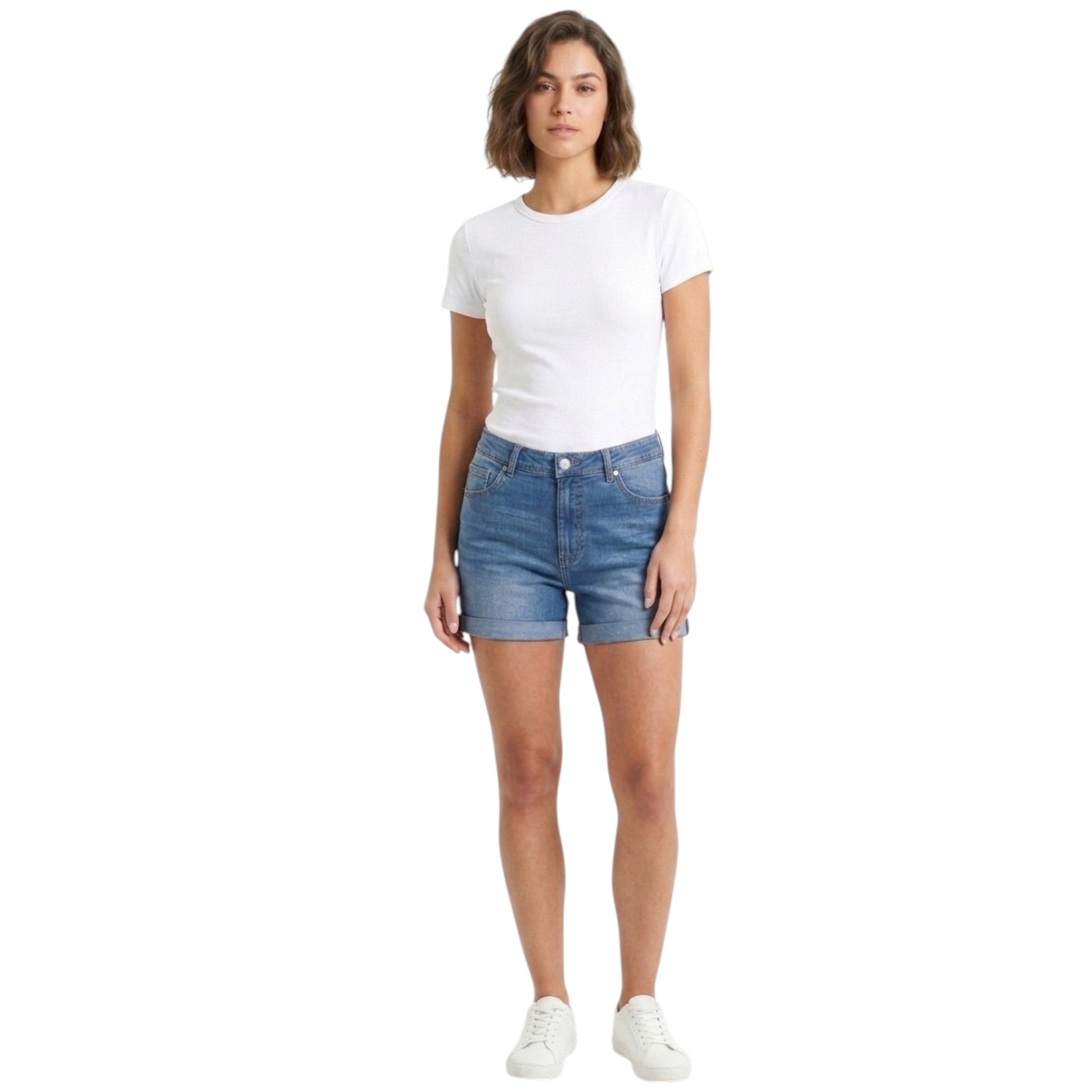 Women's Washed Jeans Short,Dark Blue