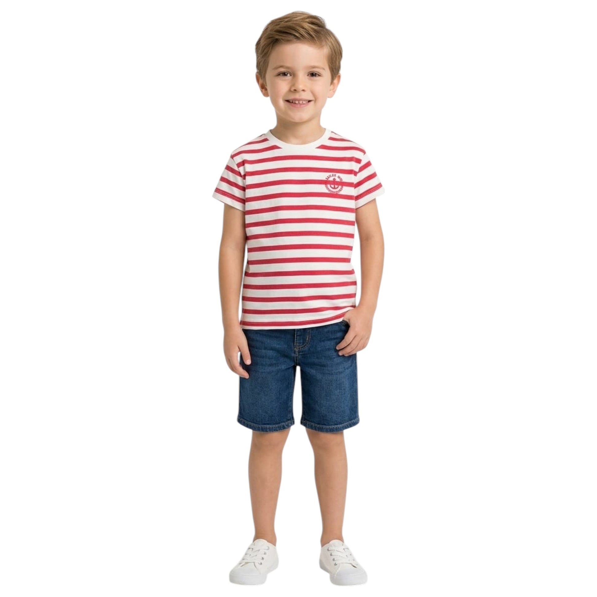 Kids Boy's Stripped Top,White/Red
