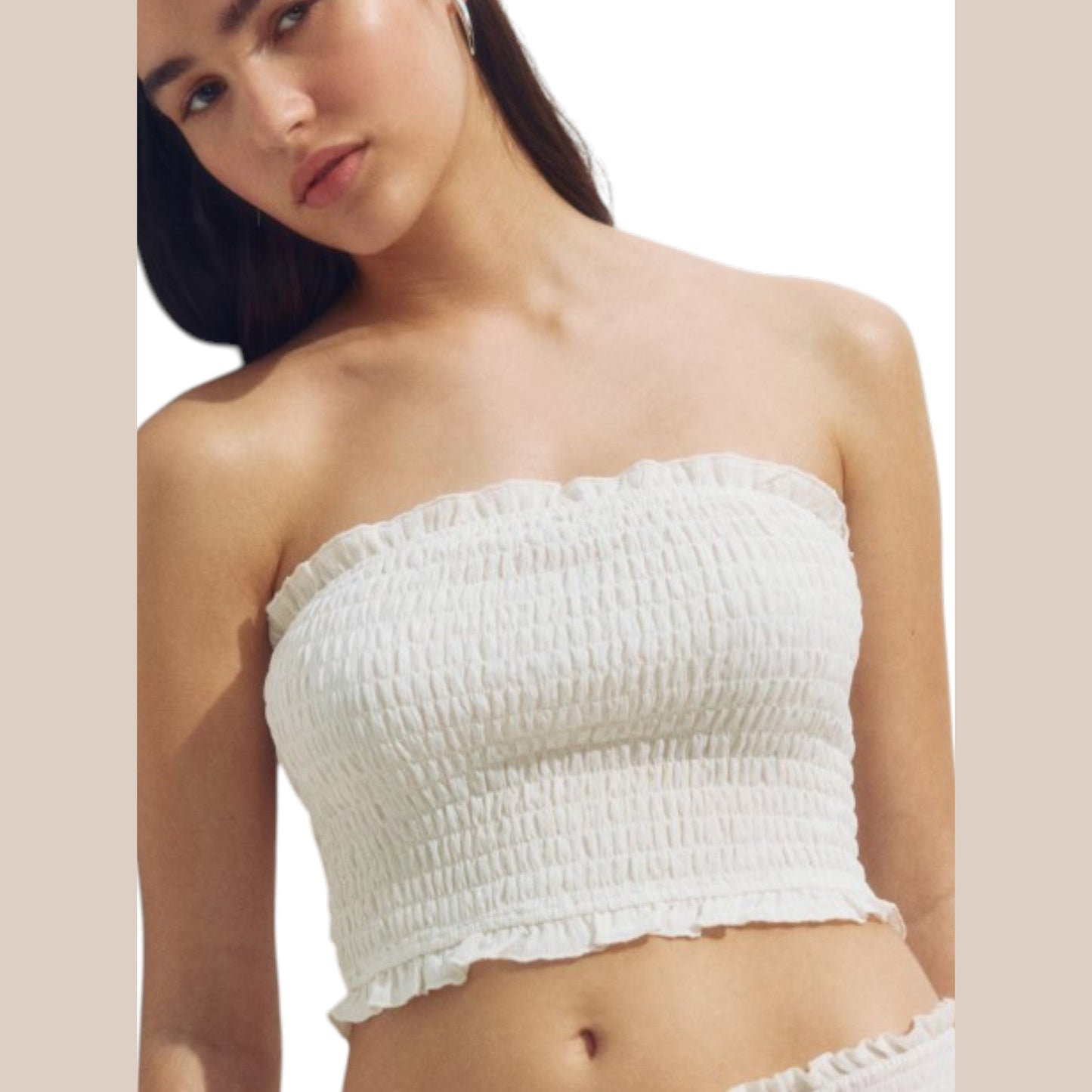 Women's Smocked Off Shoulders Crop Top,White