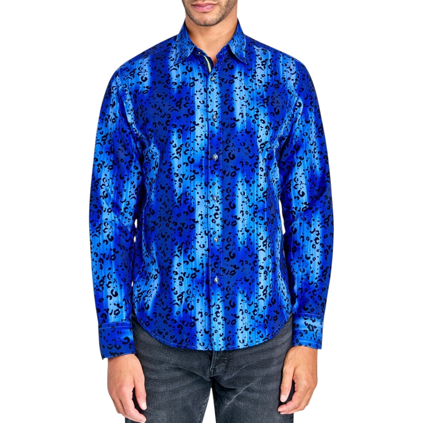 Men's Leopard Printed Dress Shirt,Navy