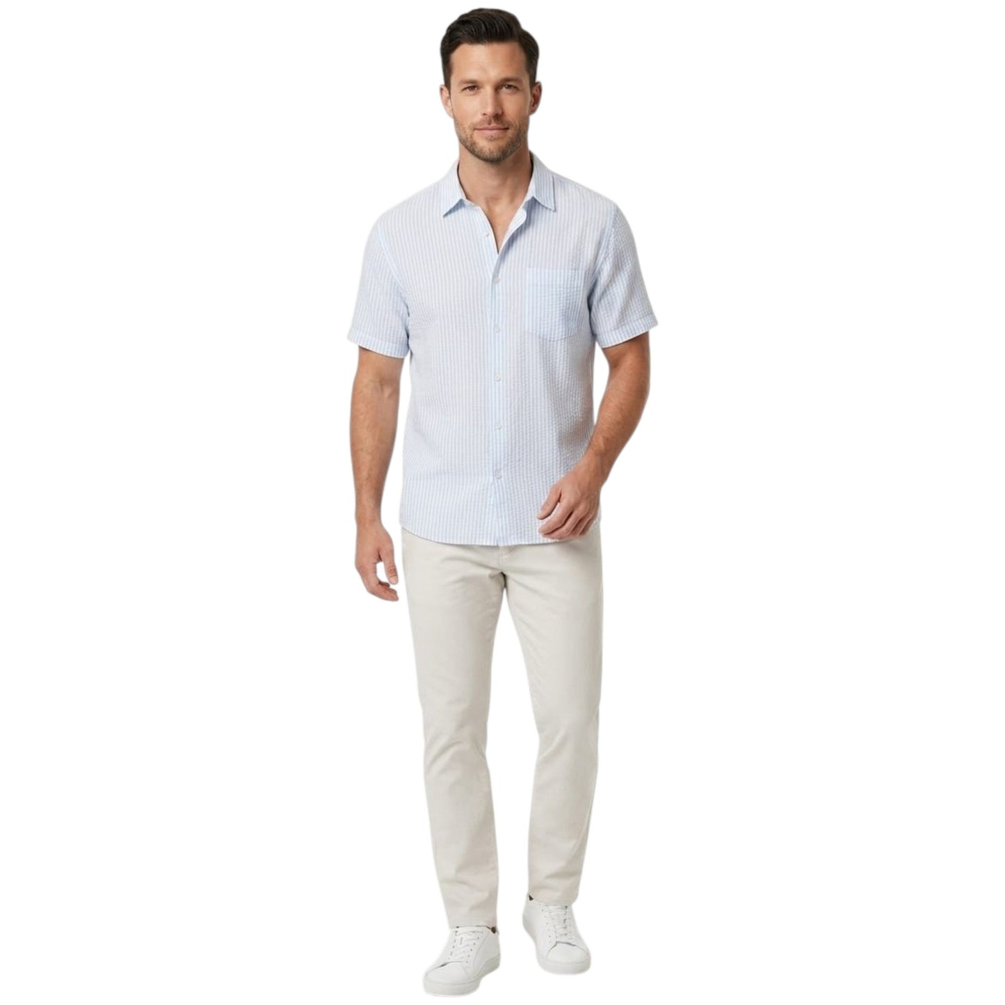 Men's White Stripped Dress Shirt,Light Blue