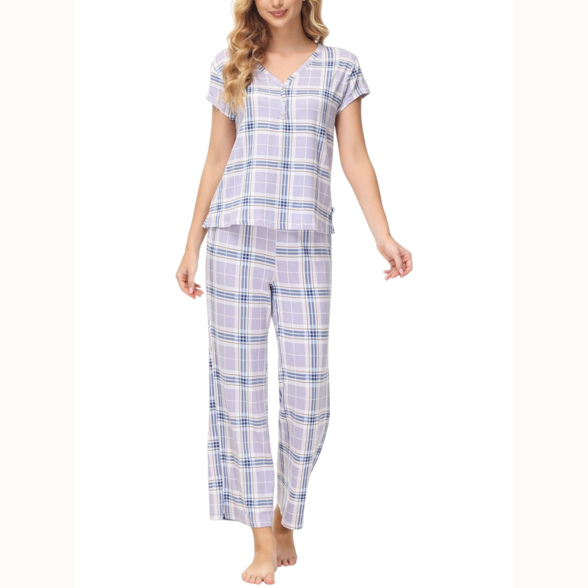 Women's Plaid Pajama Set,Multi