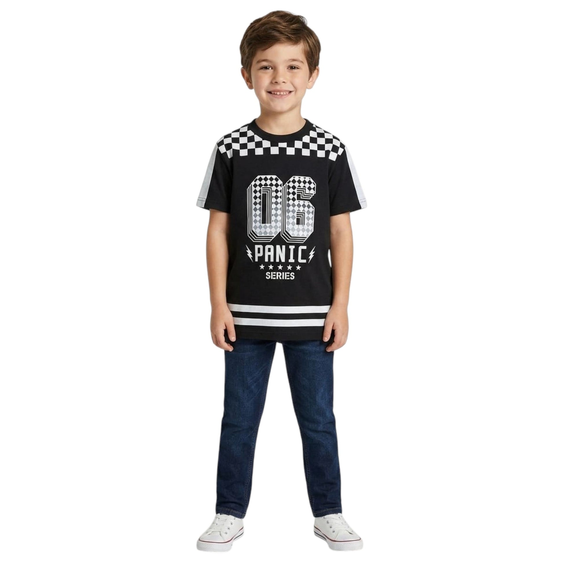 Kids Boy's Colorblocked Printed Top,Black