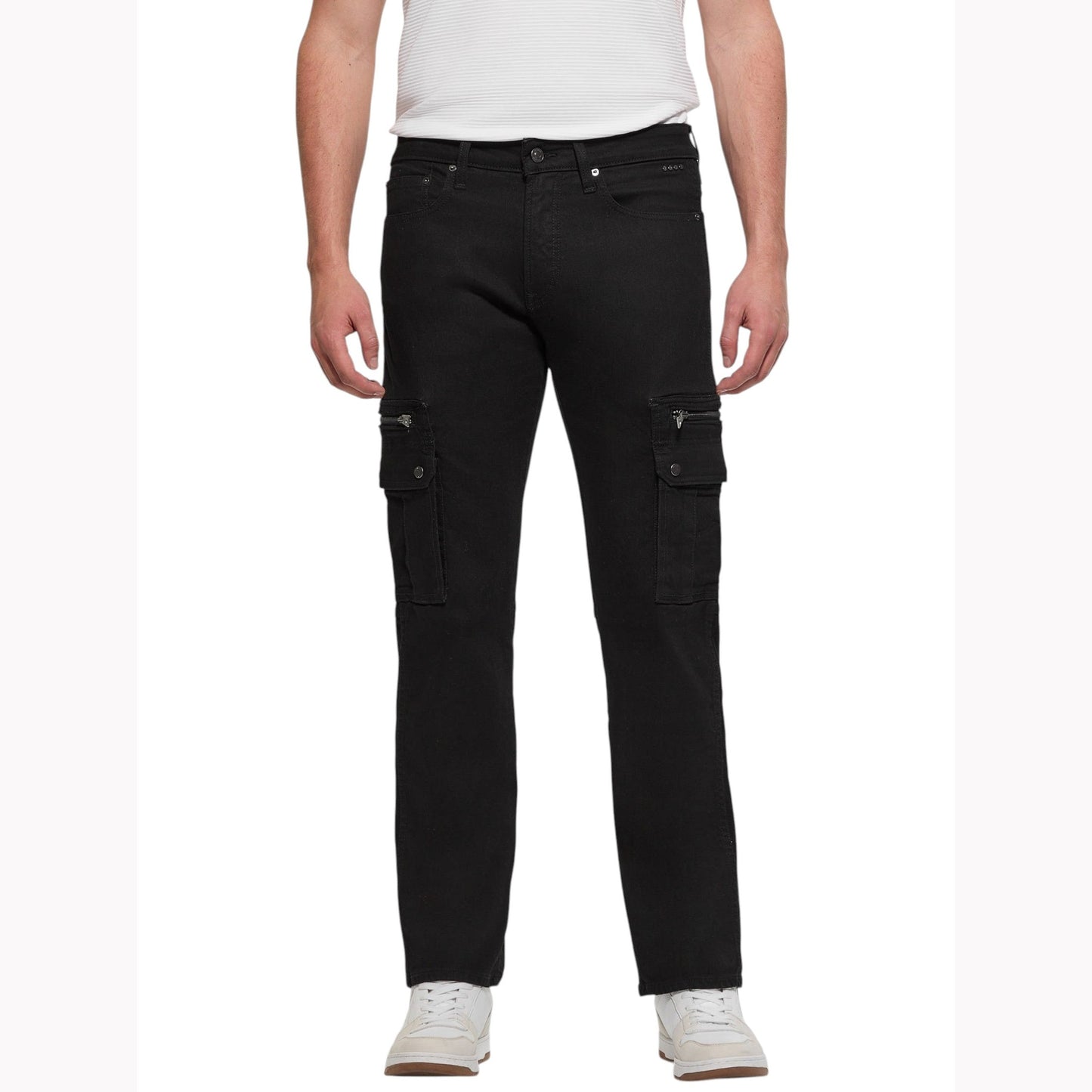 Men's Plain Solid Cargo Jeans,Black
