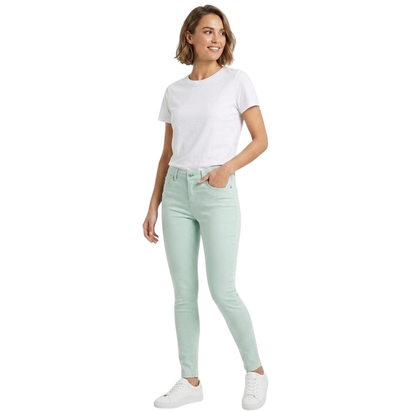 Women's Plain Solid Jeans, Mint Green