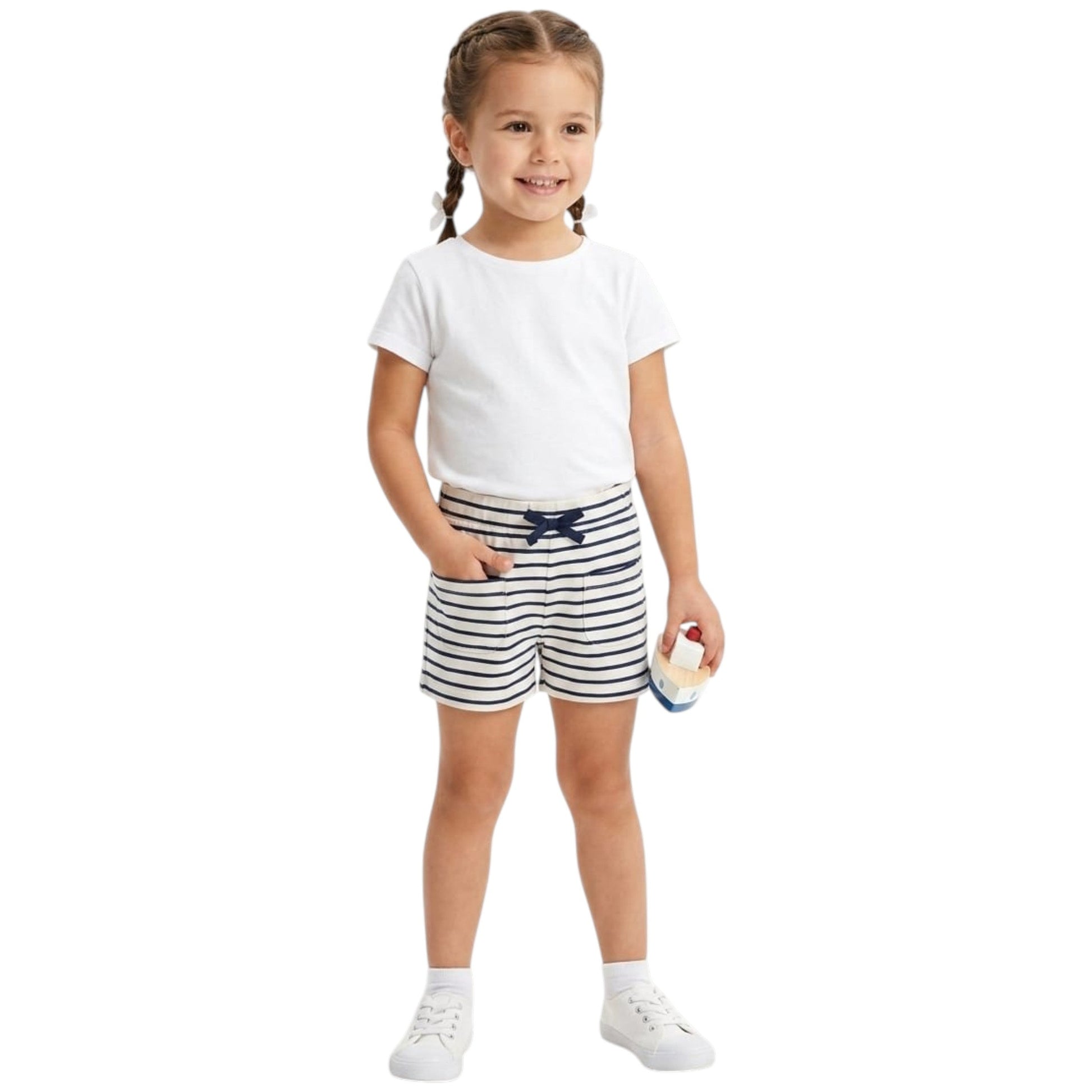 Kids Girl's Striped Short,White/Navy
